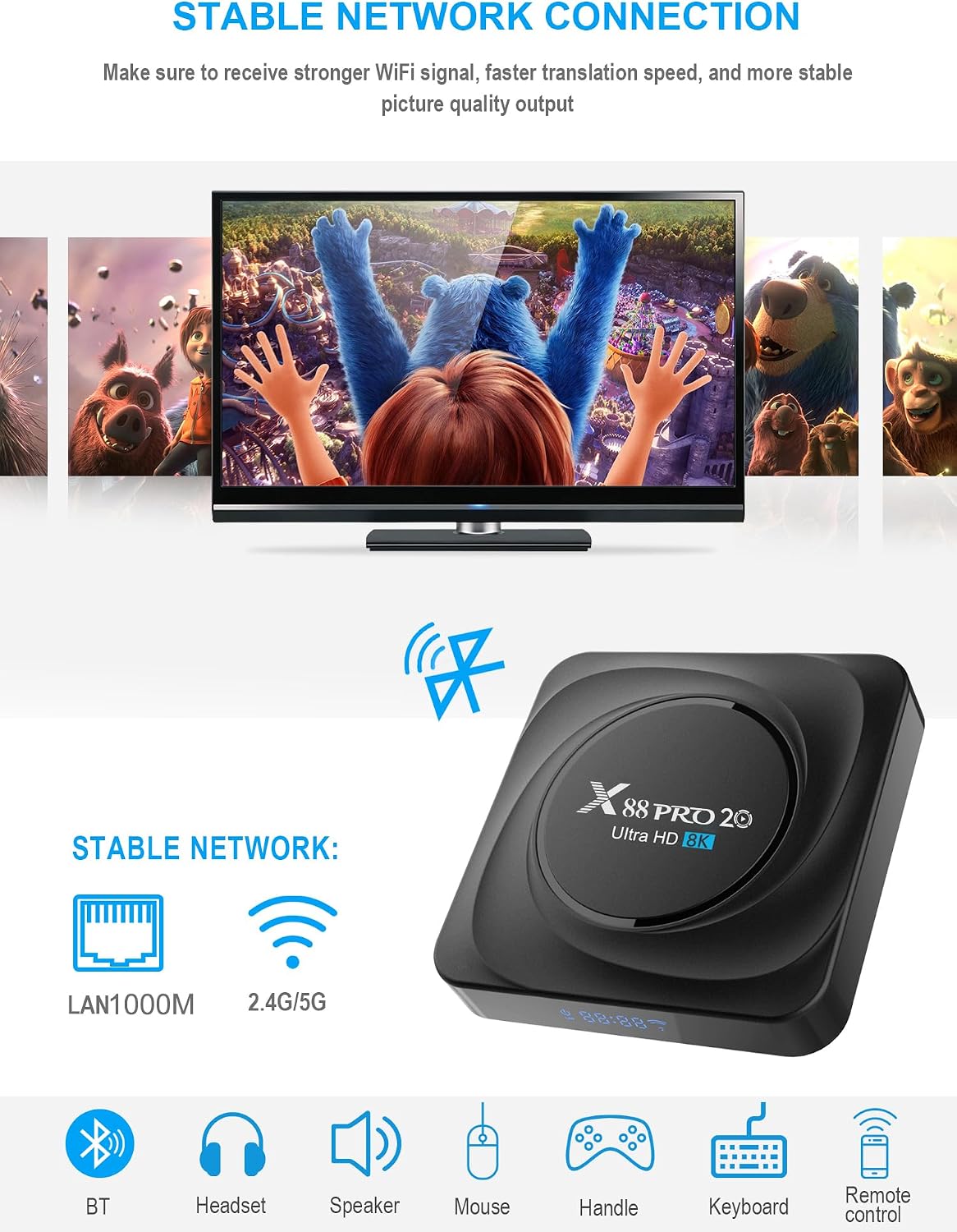 Android TV Box 11.0, 2026 Risoluzione 8K Reale Smart TV Box 8 GB RAM 64 ...
