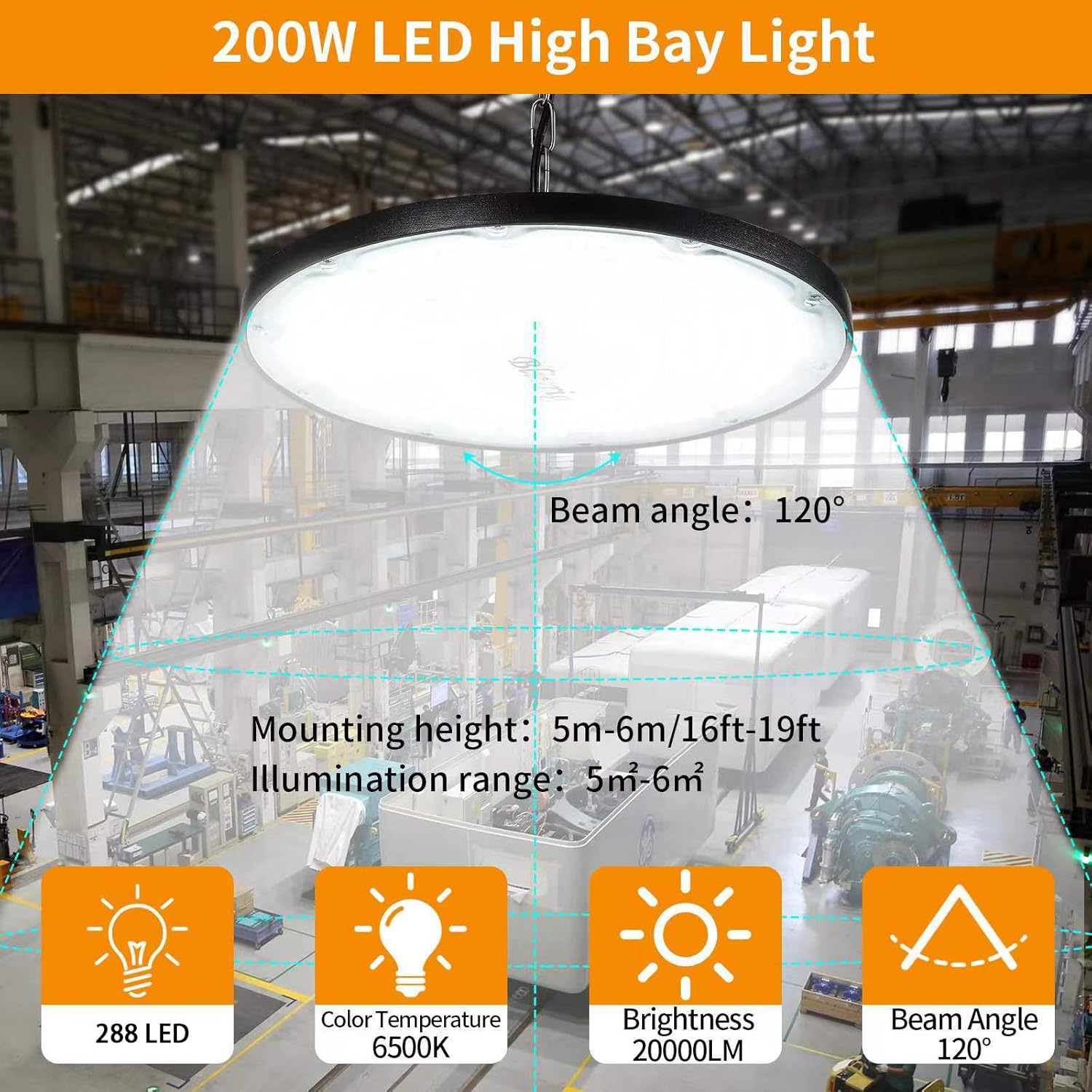 Blivrig Lampada Officina UFO LED 200W 6500K - immagine 2