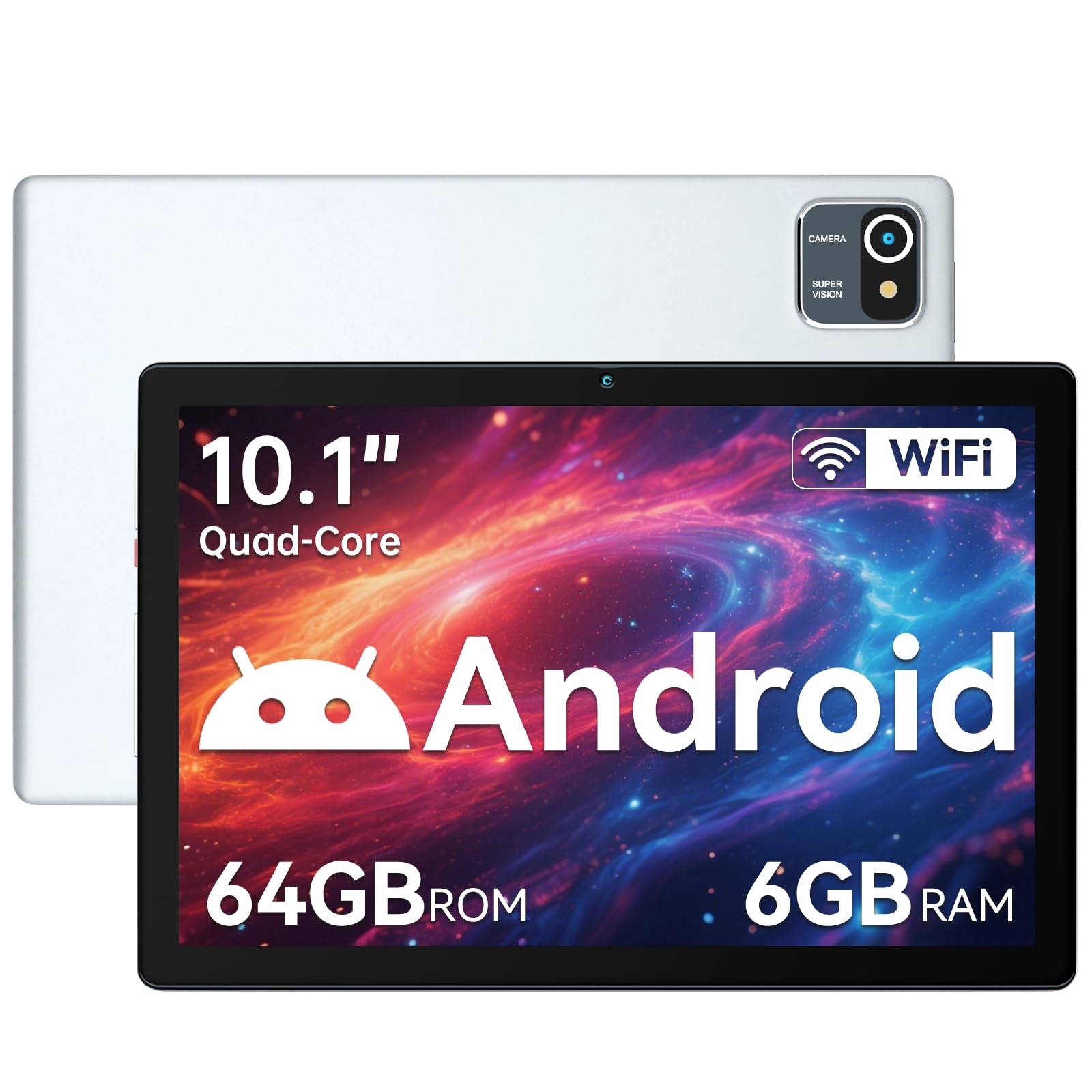 Tablet Android 13 da 10 Pollici 6GB RAM 64GB ROM, Argento