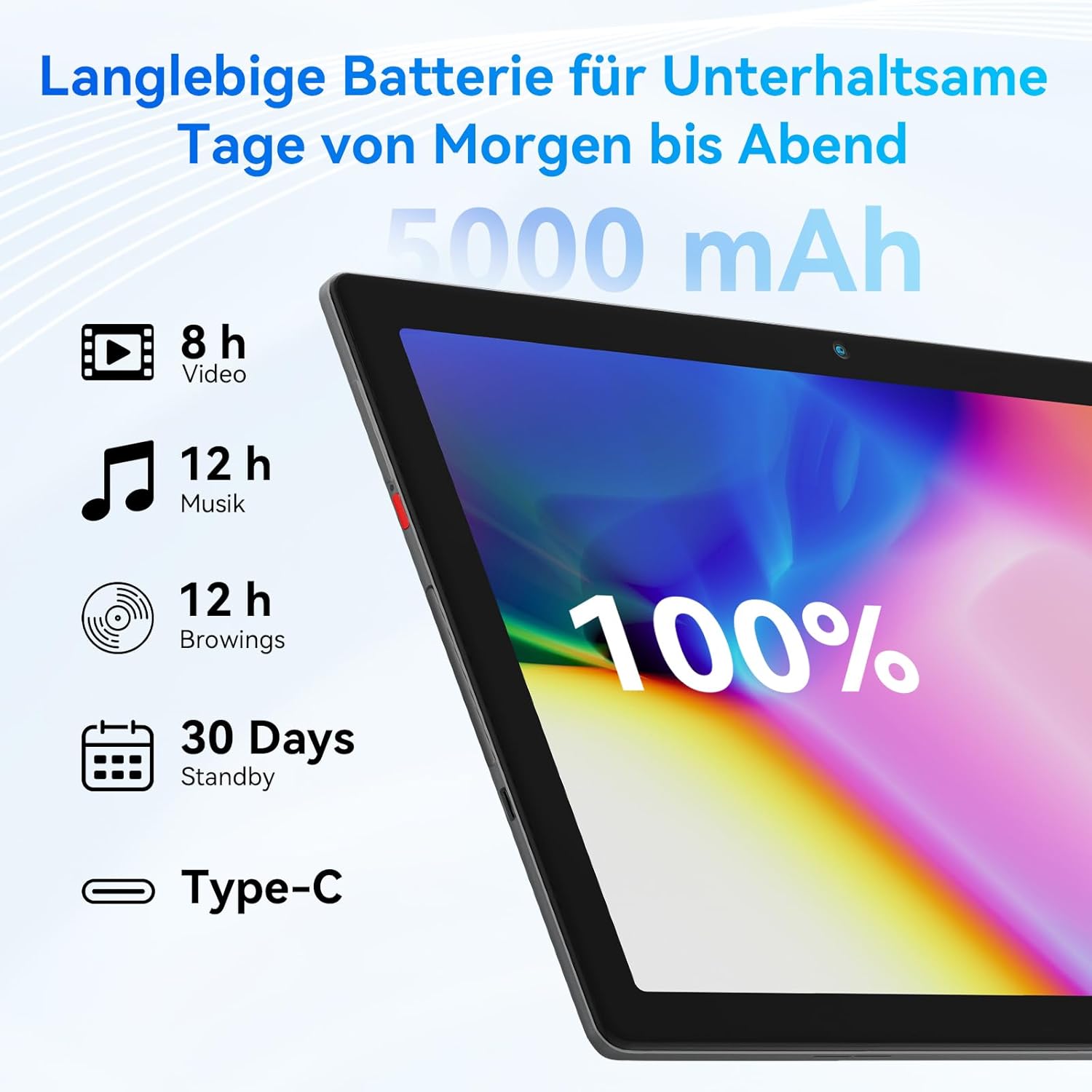 Tablet Android 13 da 10 Pollici 6GB RAM 64GB ROM, Argento - immagine 6