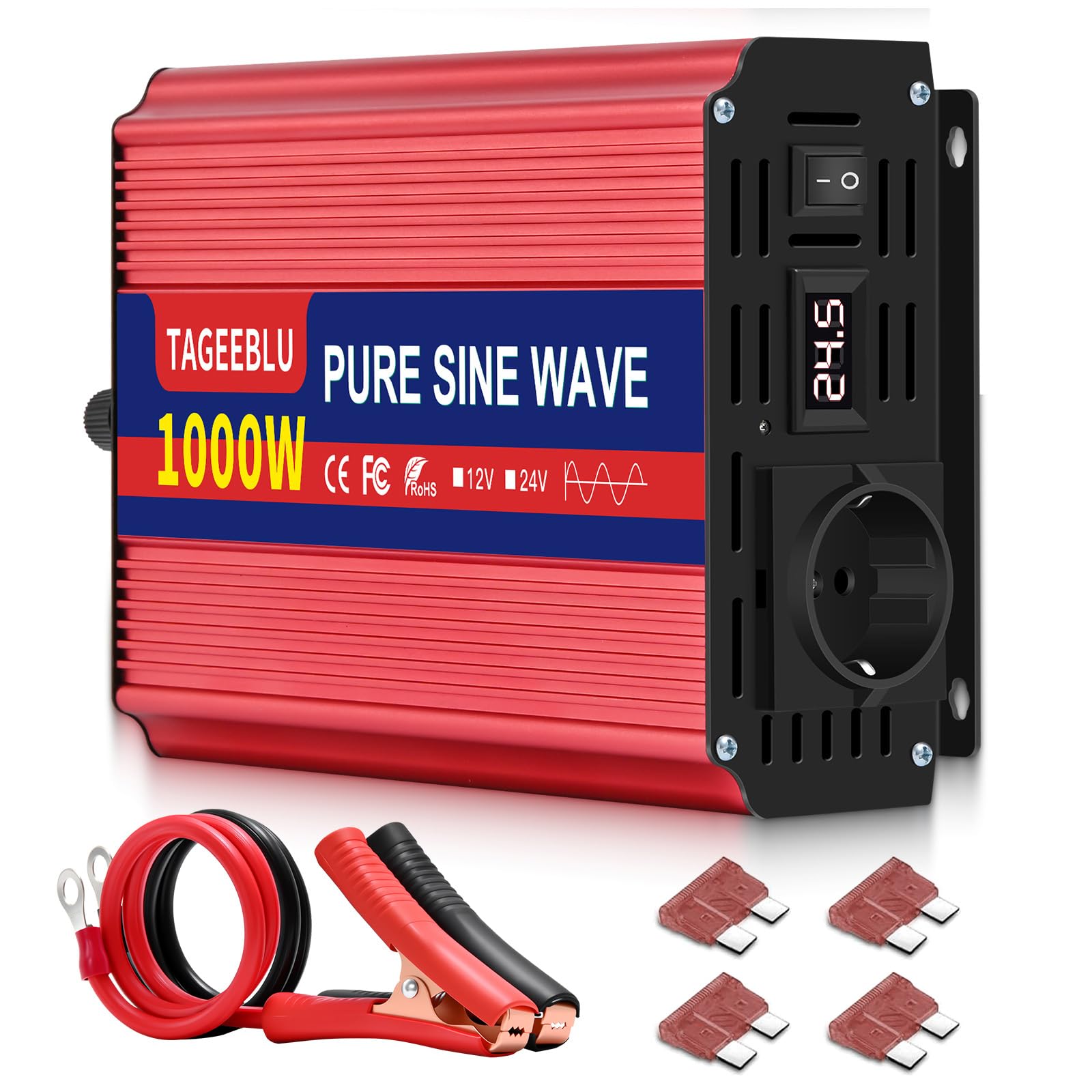 1000w Inverter 24v 220v Onda Pura con Display LCD & EU Presa