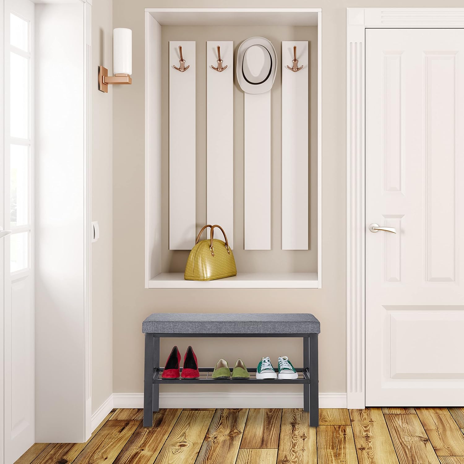 Relaxdays Panca con Scarpiera, Seduta Imbottita, Nero Grigio - immagine 2