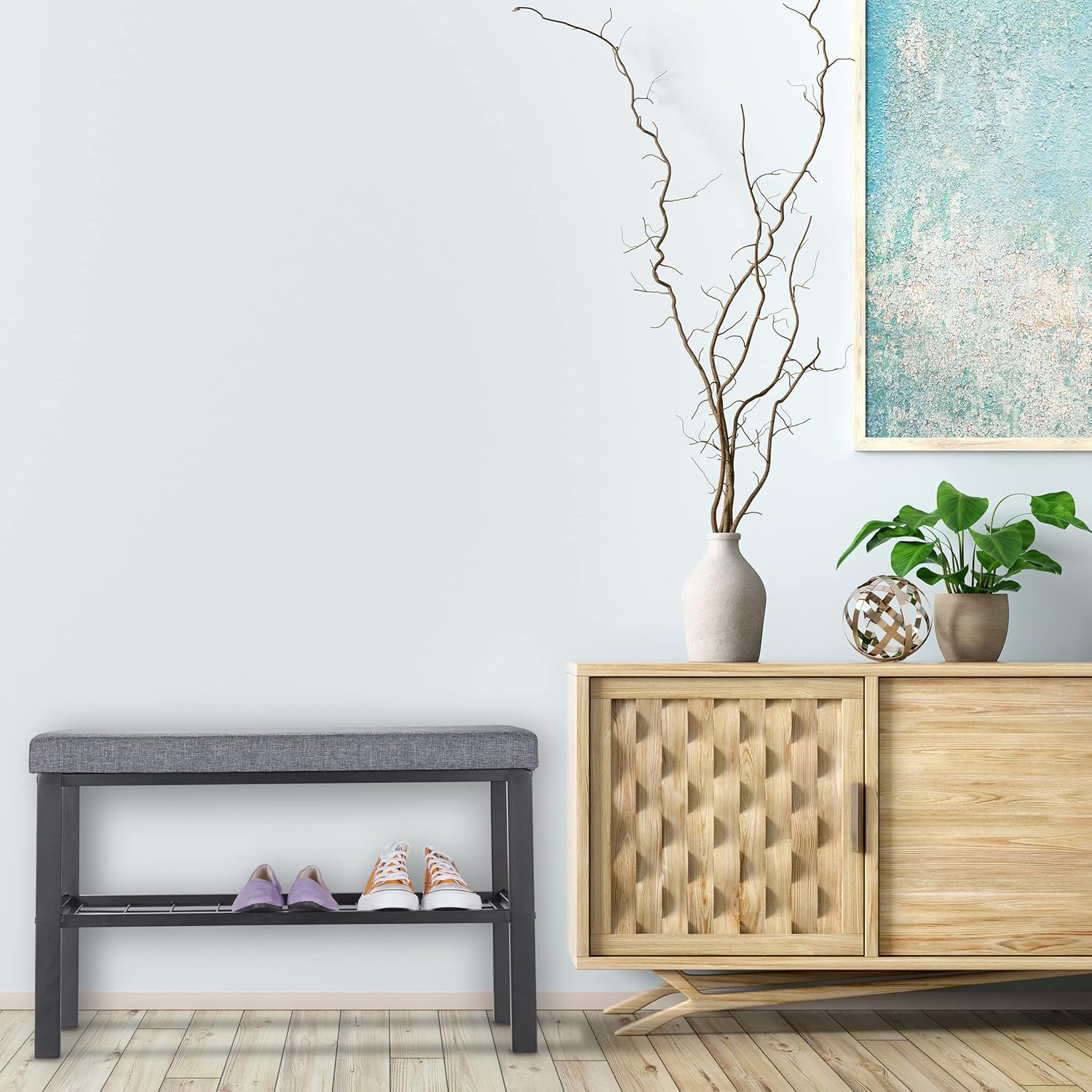 Relaxdays Panca con Scarpiera, Seduta Imbottita, Nero Grigio - immagine 5