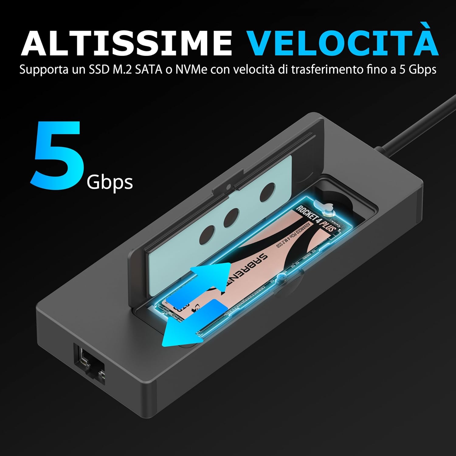 Sabrent Hub USB-C Dock a 6 Porte con Slot per SSD M.2 - immagine 6