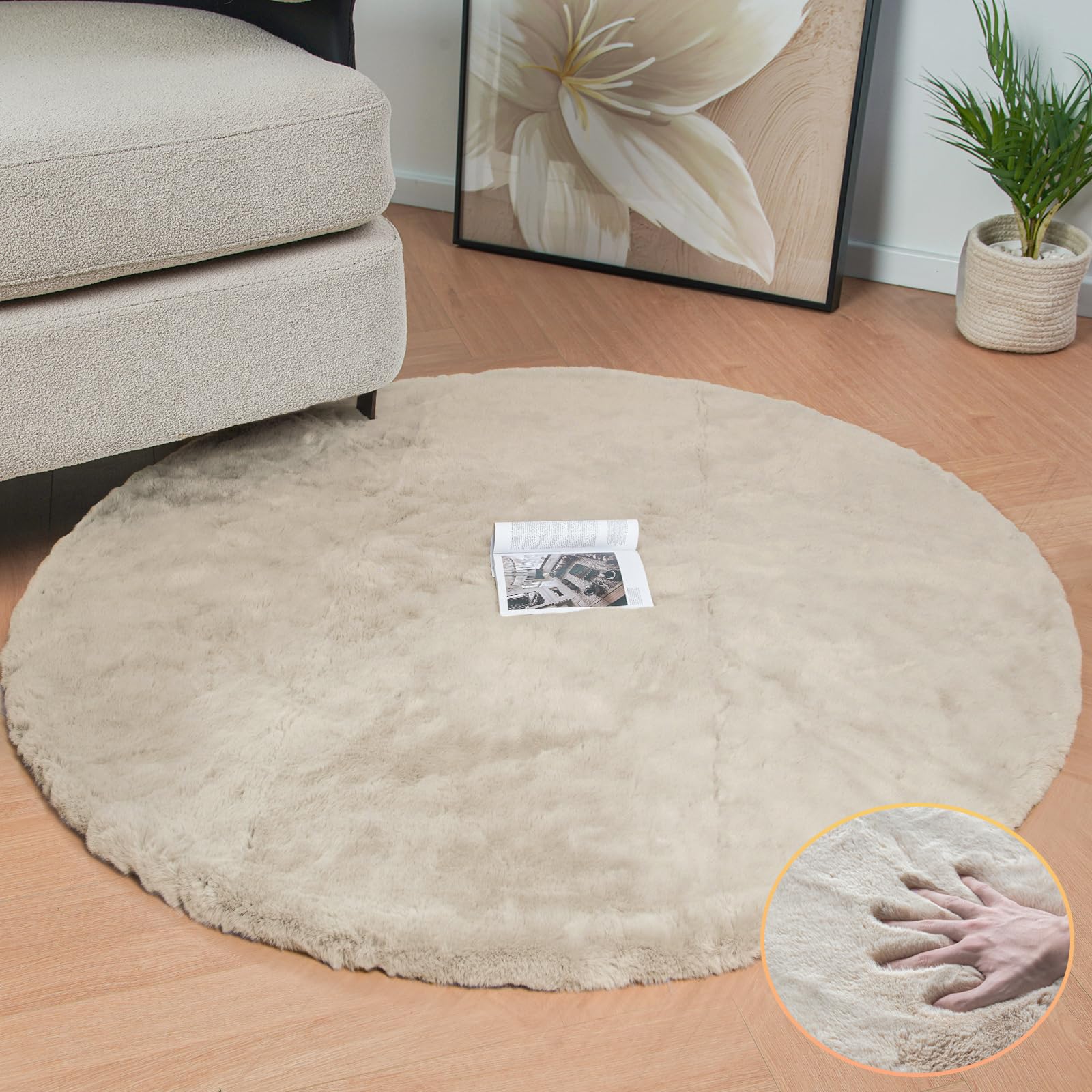 Tappeto Rotondo Beige 120 cm Morbido