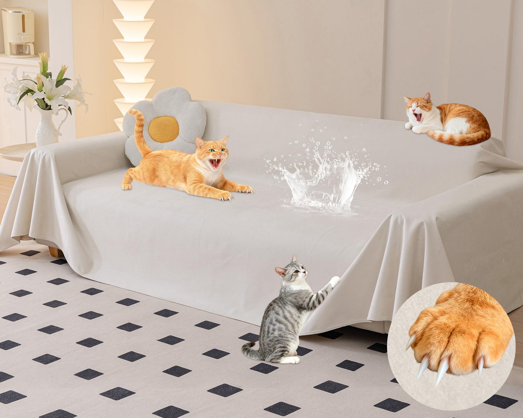 Loiion Copridivano Antigraffio Gatto Impermeabile 340x230cm, Beige