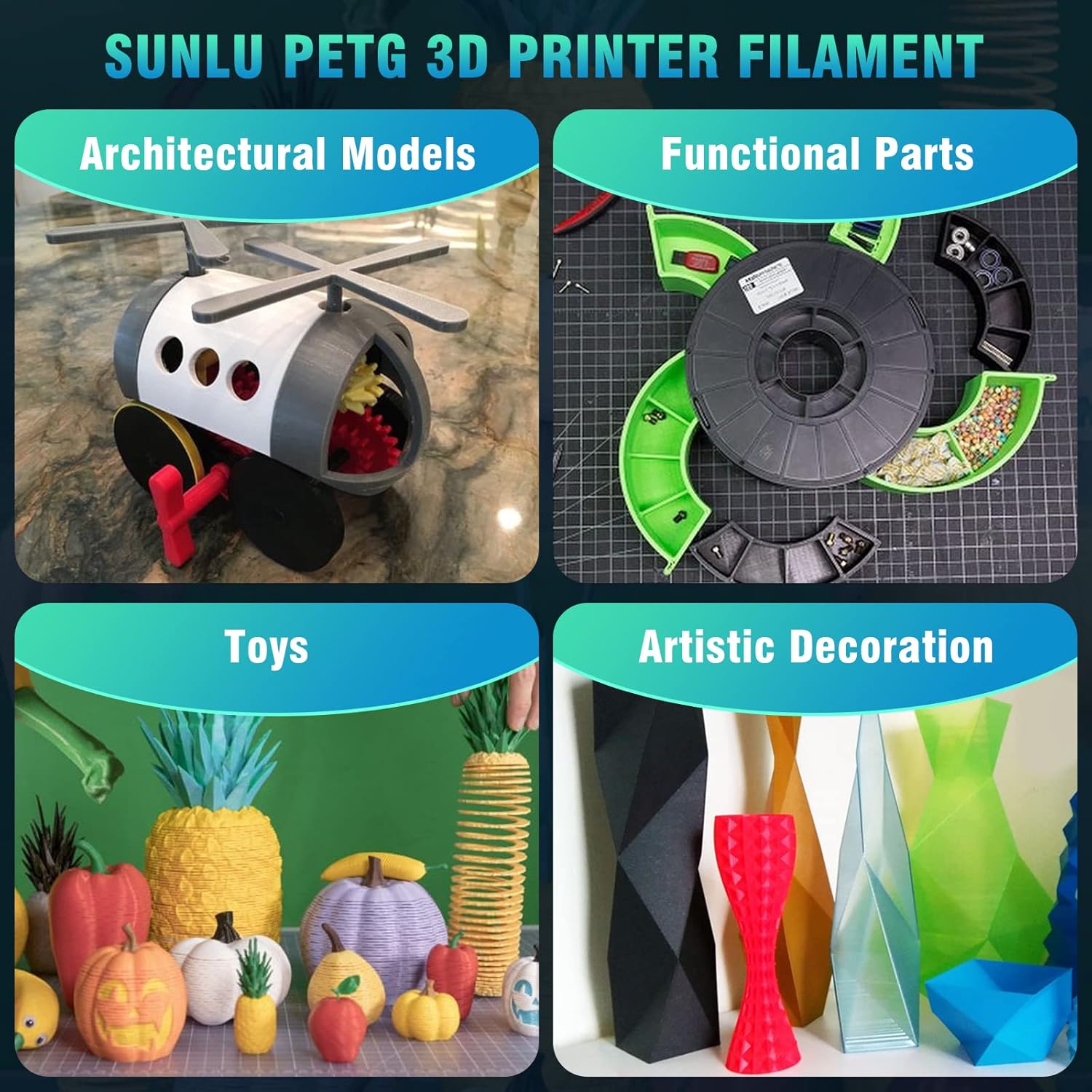 Sunlu - Filamento PETG 1,75 mm (4KG), Bianco - immagine 6