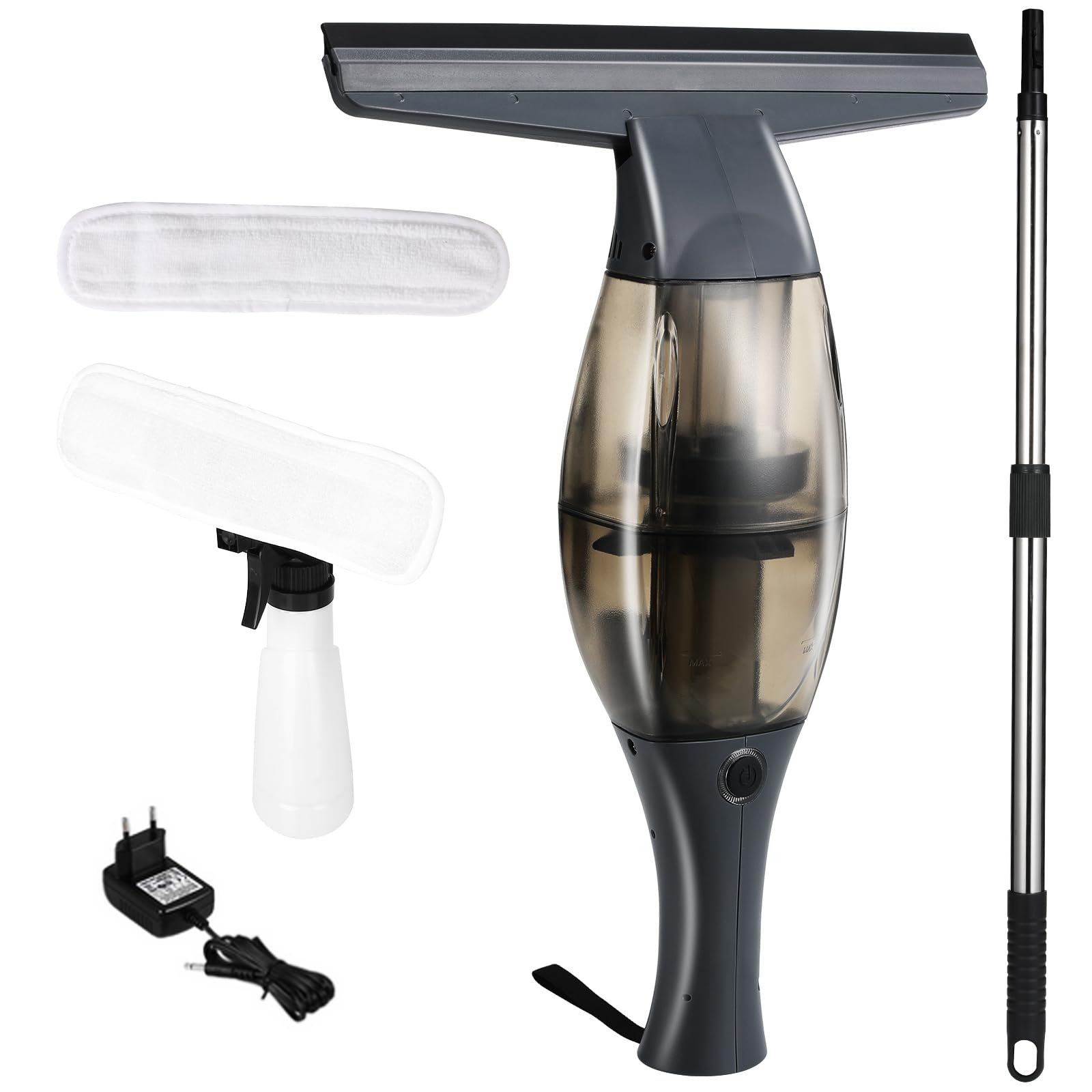 Aspiravetri a Batteria con Manico Telescopico, Nero