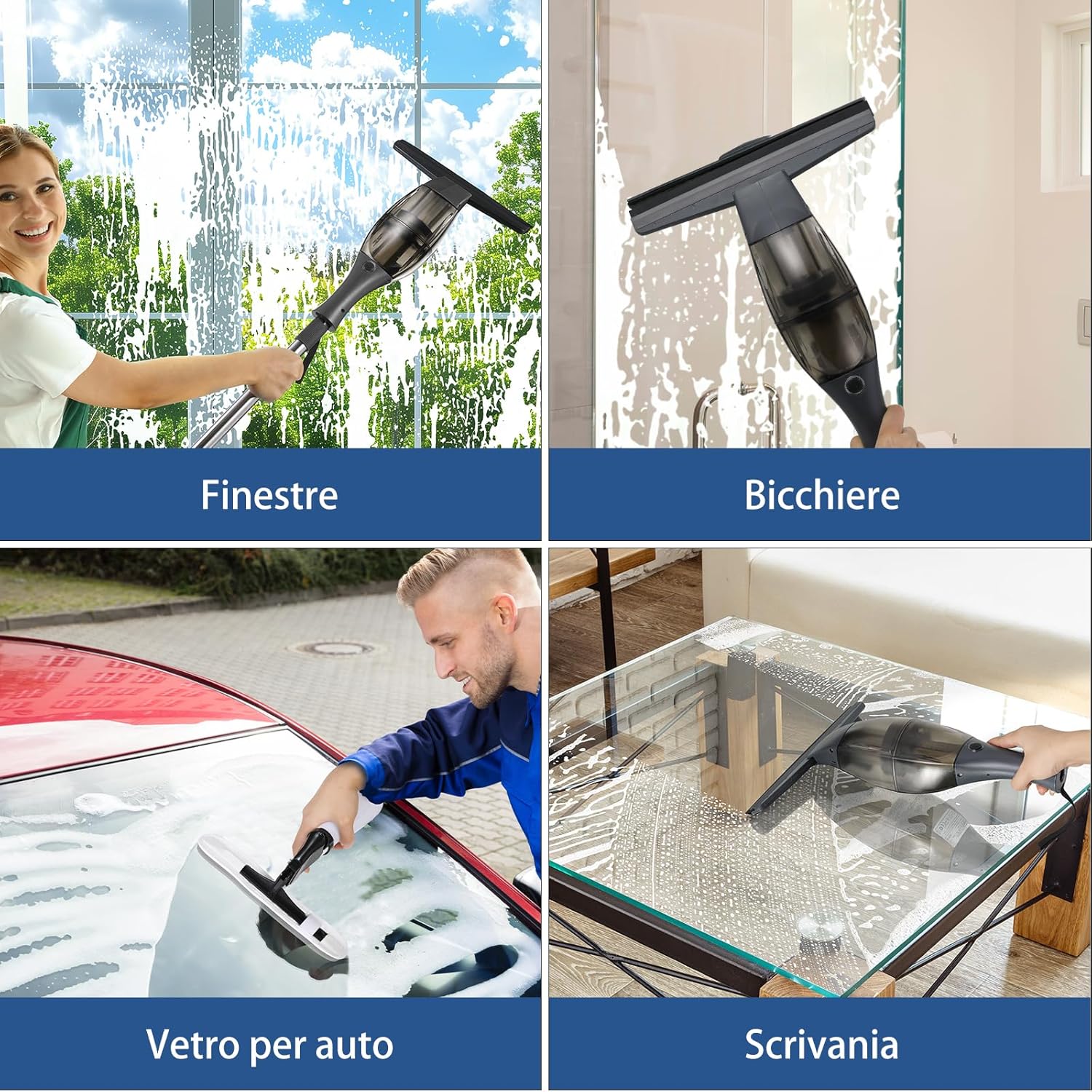 Aspiravetri a Batteria con Manico Telescopico, Nero - immagine 5
