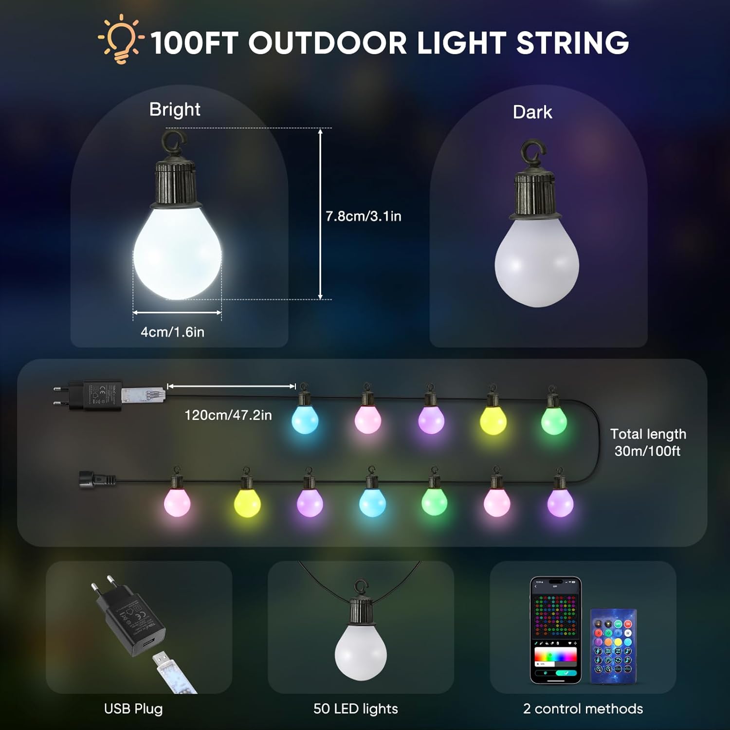 Ghirlande Luci Esterni LED 33m con 50 Lampadine - immagine 6