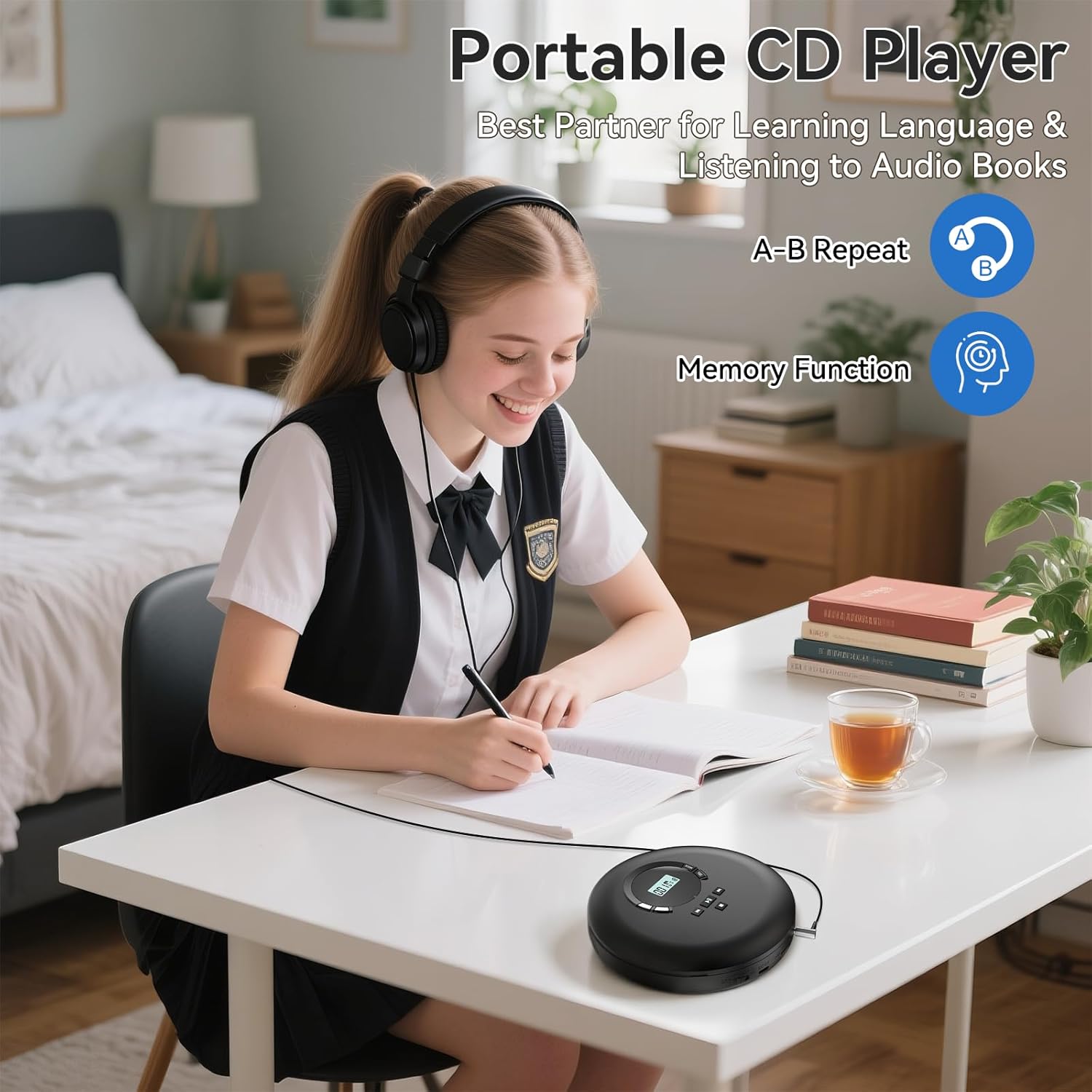 Gueray Lettore CD Portatile Hifi con Cuffie - immagine 2