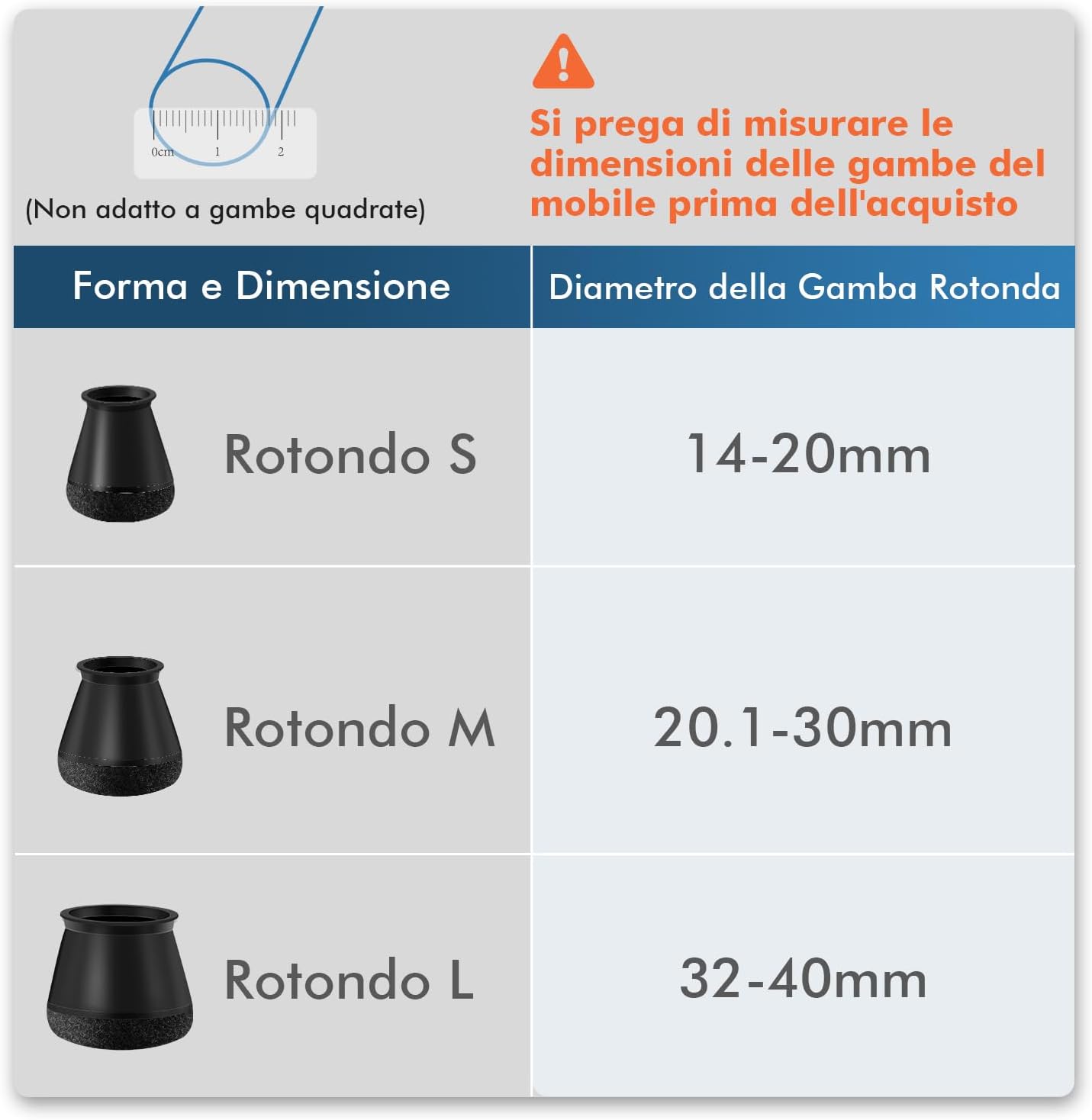 Gommini per Sedie Rotondi Silicone con Feltro 24 Pezzi, Nero - immagine 2