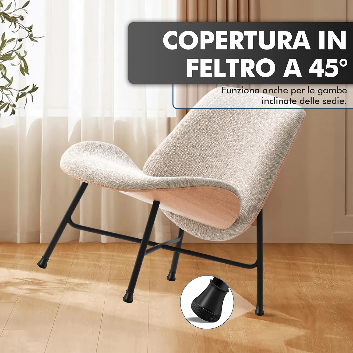 Gommini per Sedie Rotondi Silicone con Feltro 24 Pezzi, Nero - immagine 3