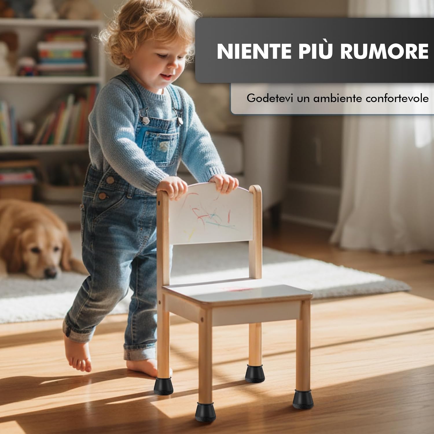 Gommini per Sedie Rotondi Silicone con Feltro 24 Pezzi, Nero - immagine 5