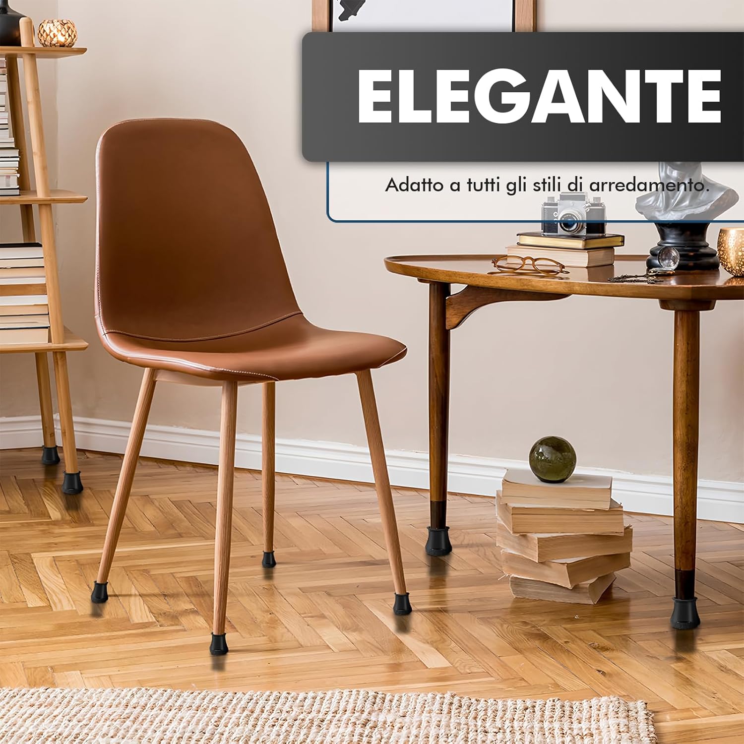 Gommini per Sedie Rotondi Silicone con Feltro 24 Pezzi, Nero - immagine 7