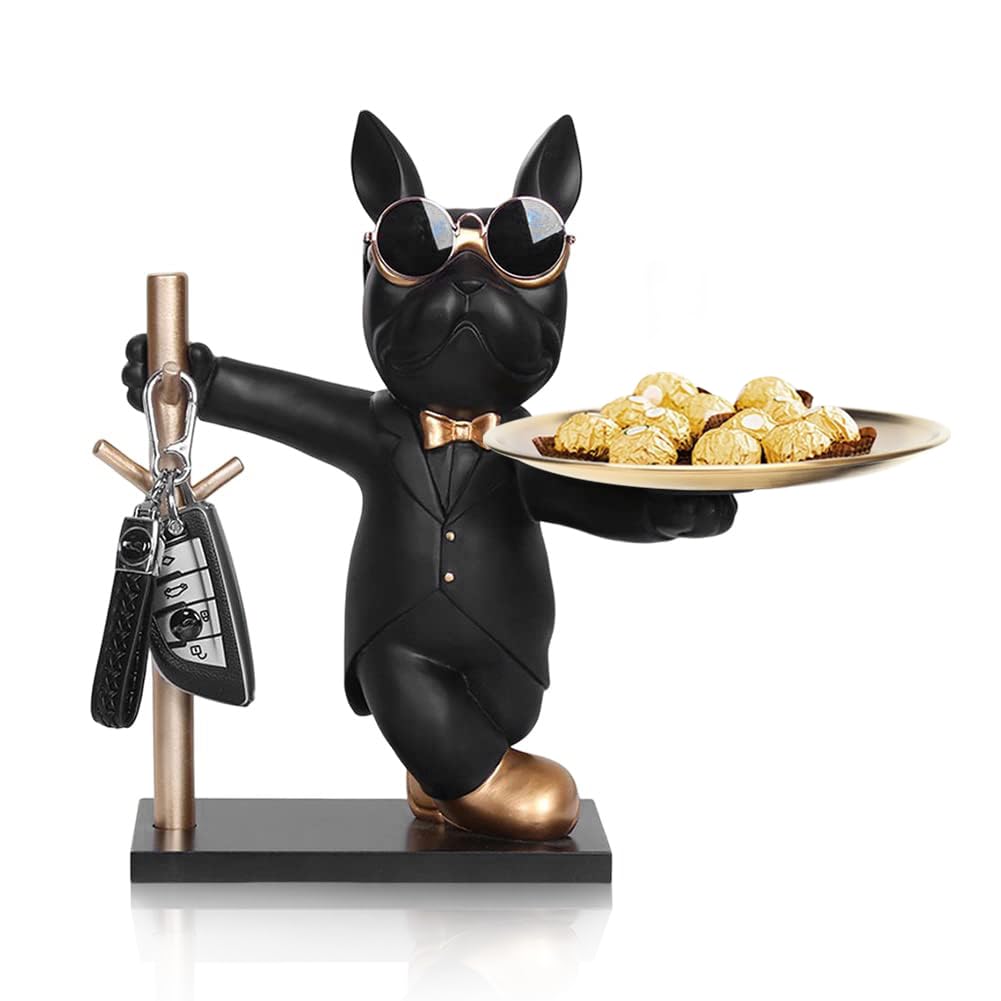 Bulldog Francese Statua Svuotatasche con Vassoio