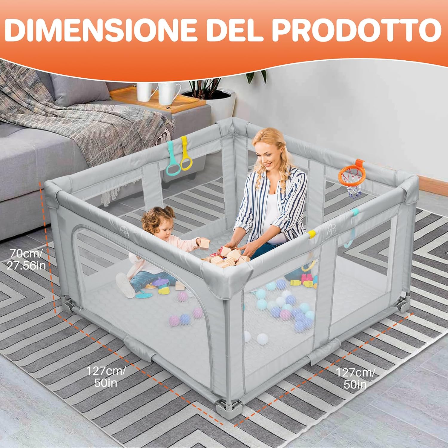 Funykich Recinto per Bambini Pieghevole 127x127x70 cm - immagine 2