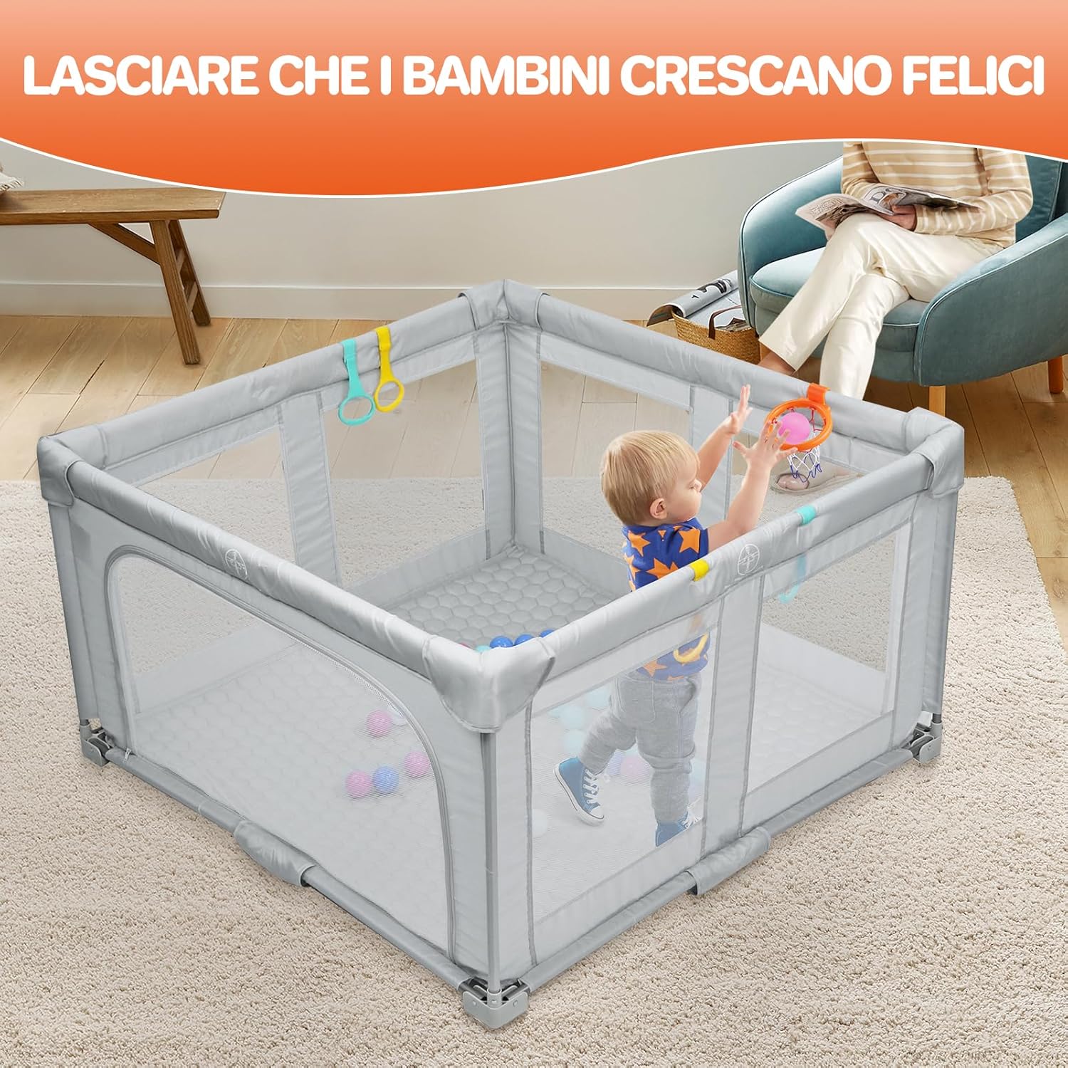 Funykich Recinto per Bambini Pieghevole 127x127x70 cm - immagine 6