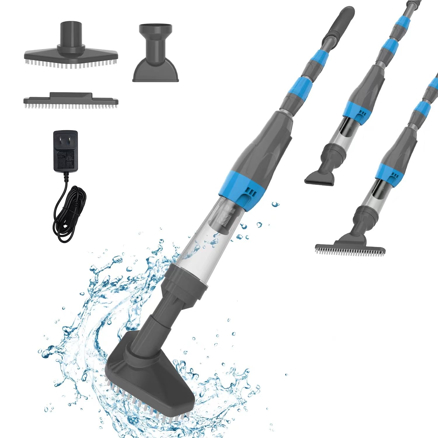 Poolypoly Aspiratore per Piscina 3 in 1 con Batteria, Grigio