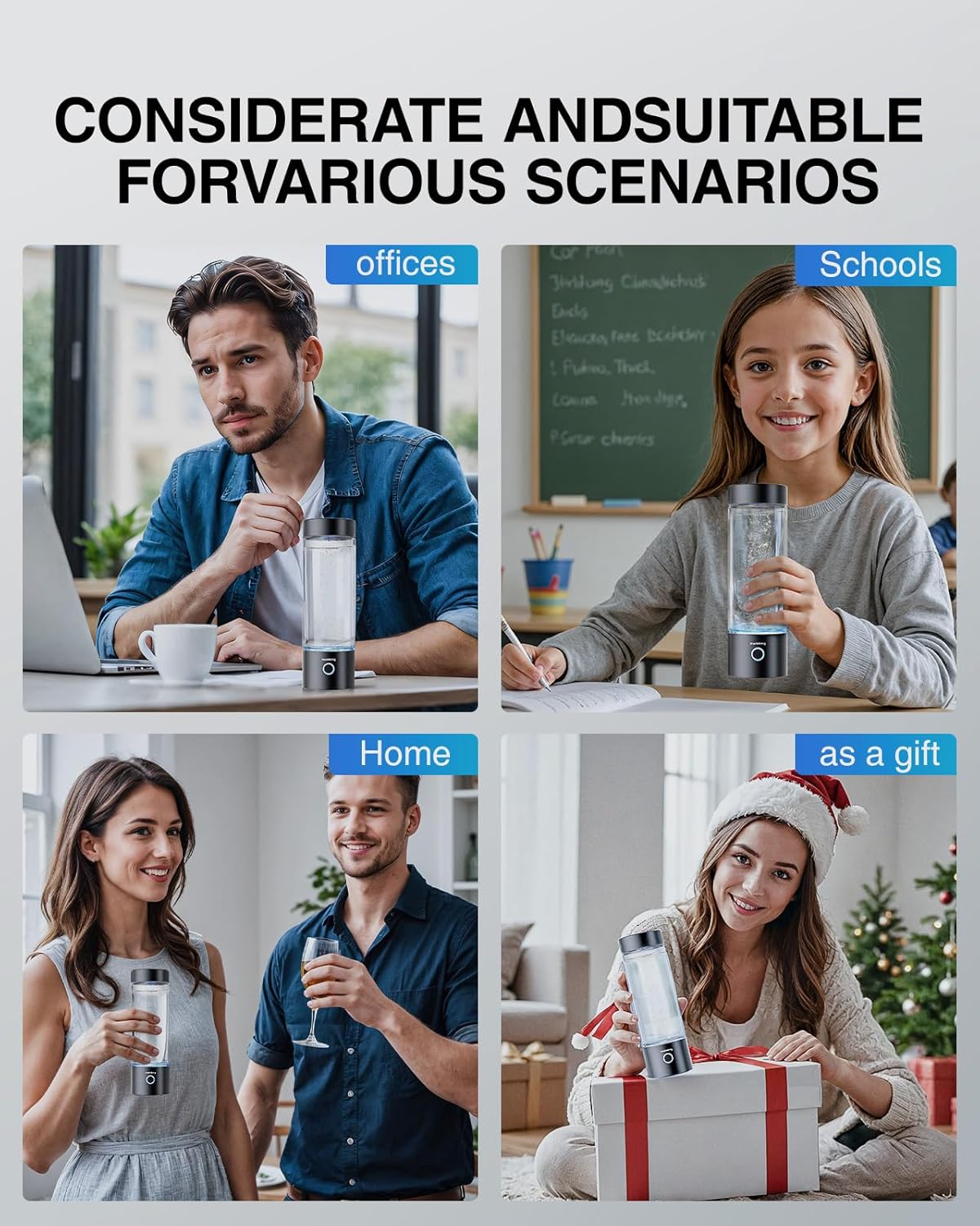 Generatore di Bottiglie d'Acqua di Idrogeno 400ml, Nero - immagine 6