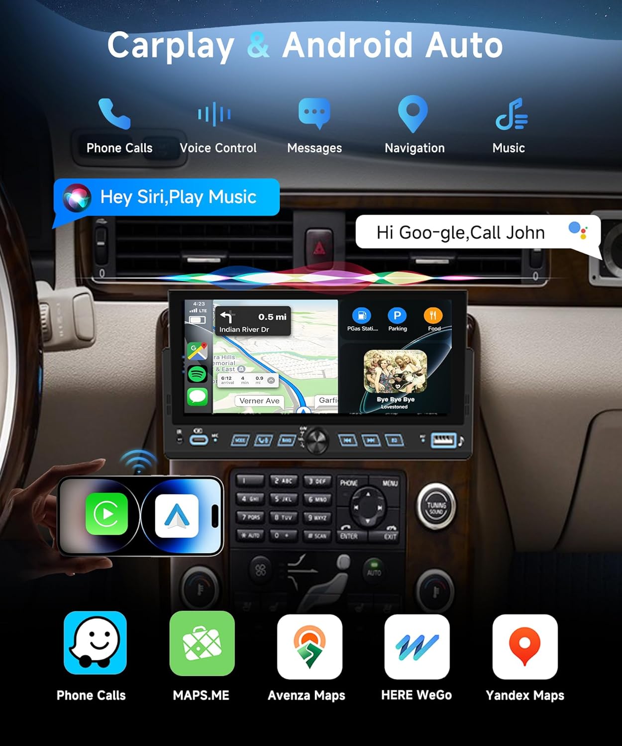 Autoradio 1 Din 6,86" con CarPlay Android Auto Wireless - immagine 2