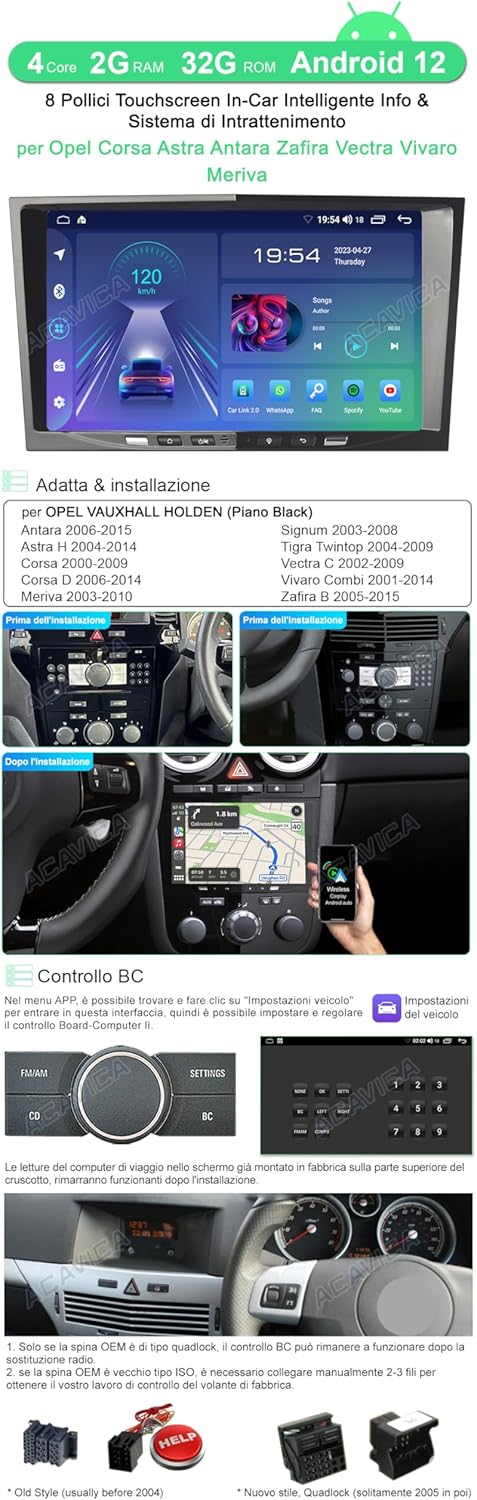 Acavica Autoradio 2 Din Android 14 per Opel 8 Pollici - immagine 2