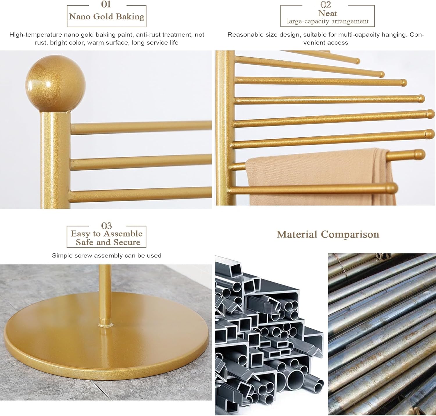 Porta Sciarpe Design a Spirale in Ferro 150cm, Oro - immagine 3