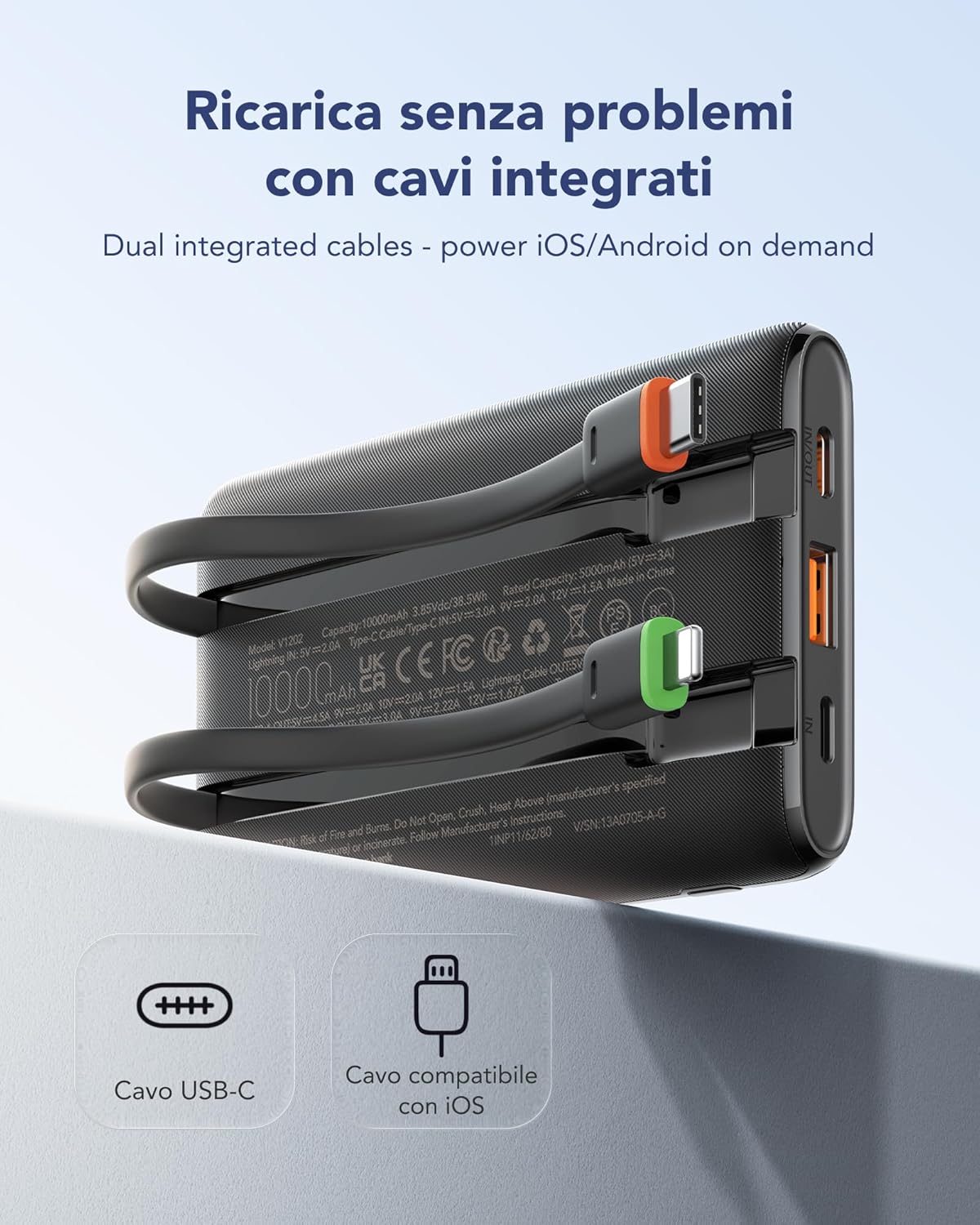 Veger Power Bank 10000mAh con Cavi Integrati 22.5W - immagine 2