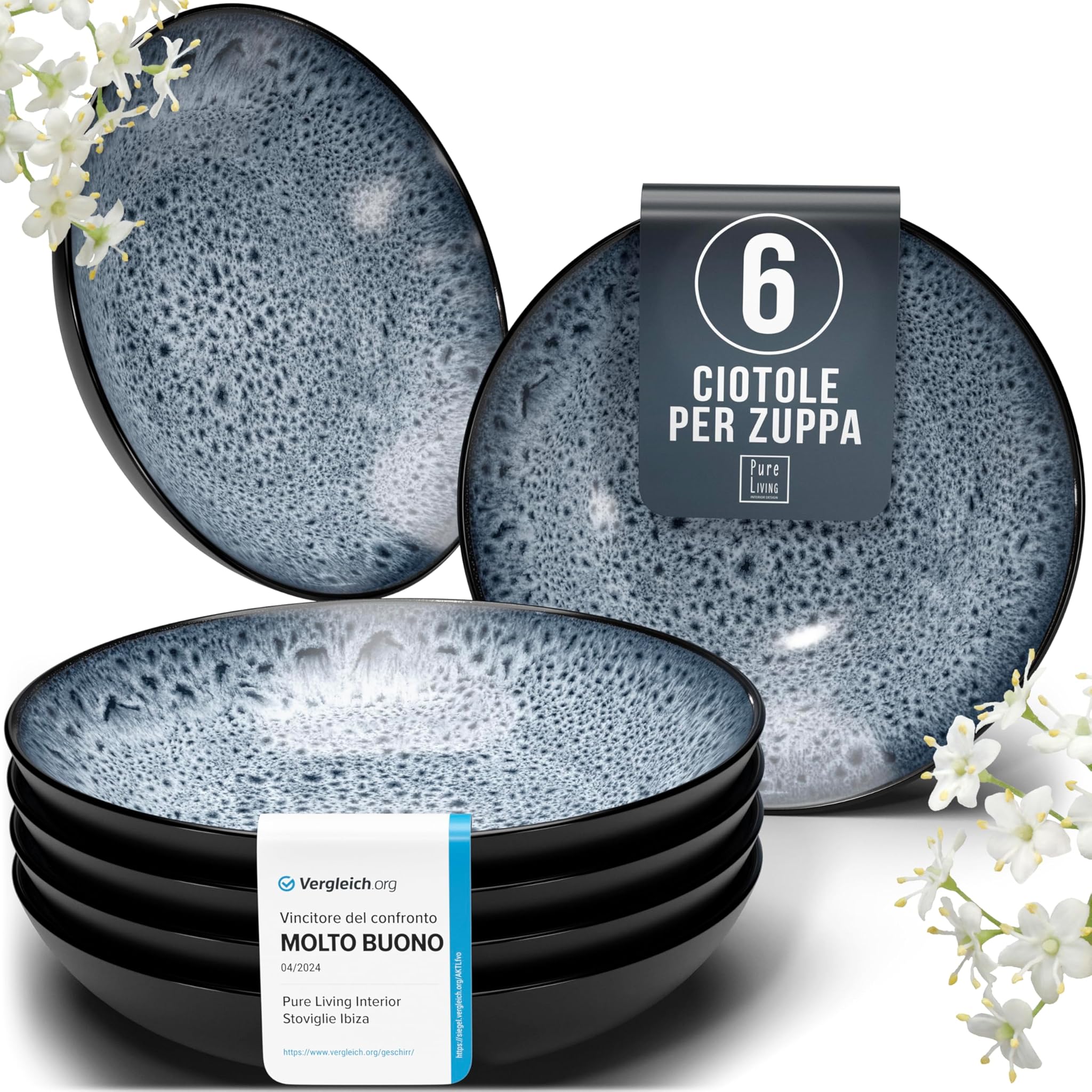 Pure Living - Set 6 Piatti Fondi Moderni Serie Ibiza