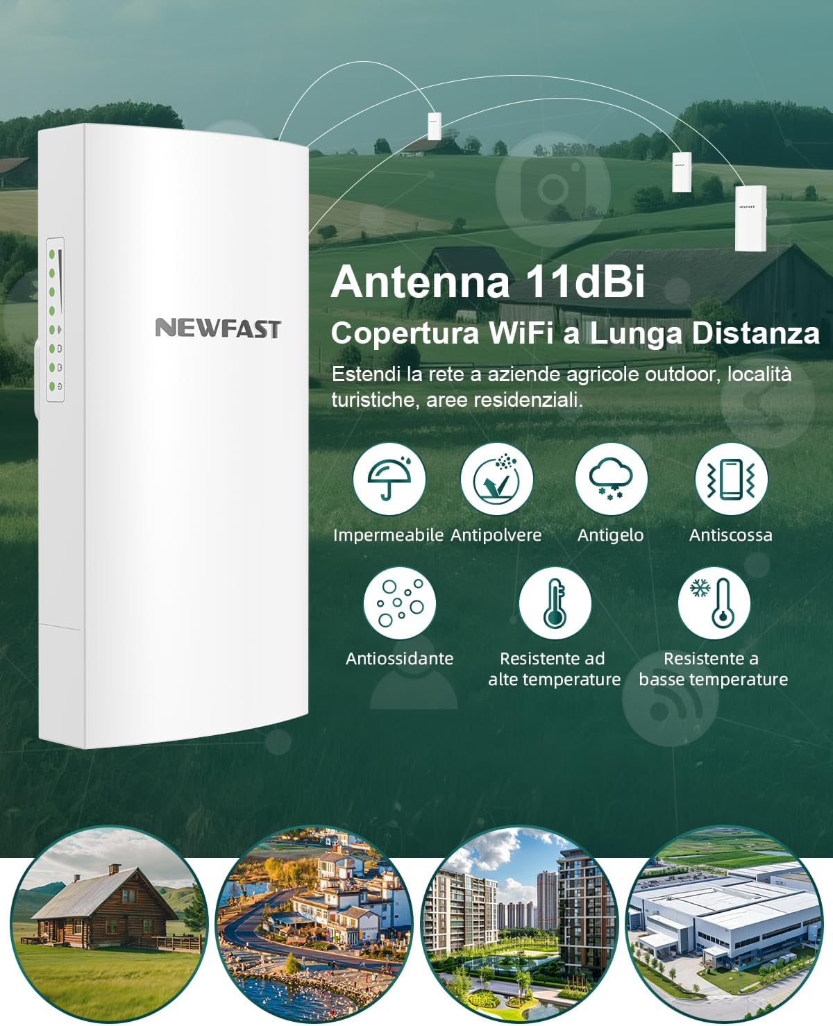 Newfast Access Point Esterno 5,8GHz 300Mbps (2 Pezzi) - immagine 3