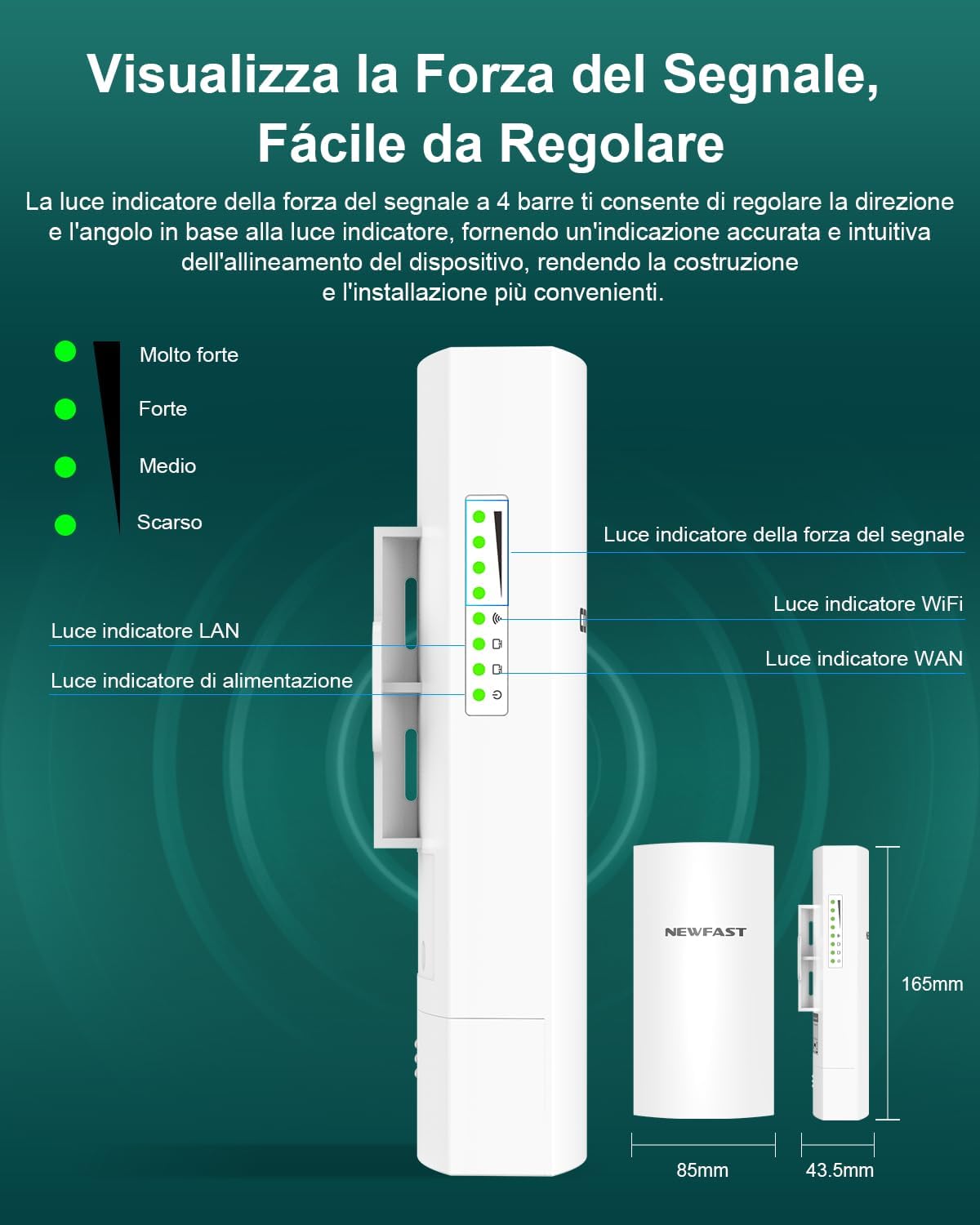 Newfast Access Point Esterno 5,8GHz 300Mbps (2 Pezzi) - immagine 7