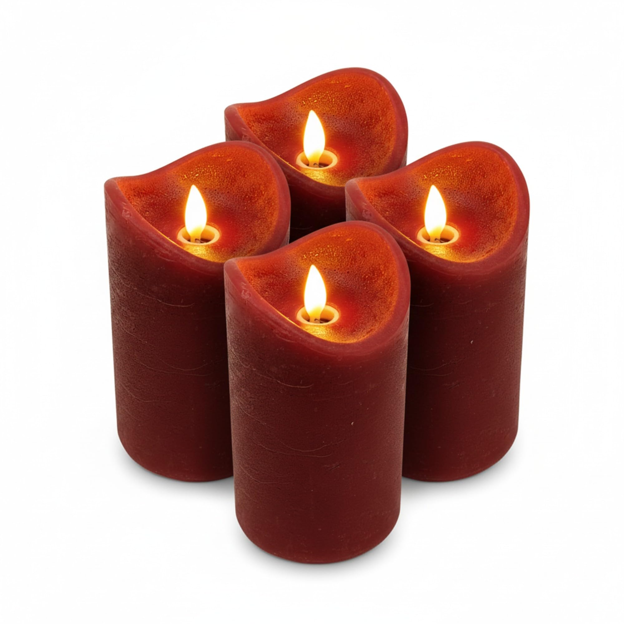 ToCi Candele LED in Vera Cera - 4 Pezzi, Rosso Scuro