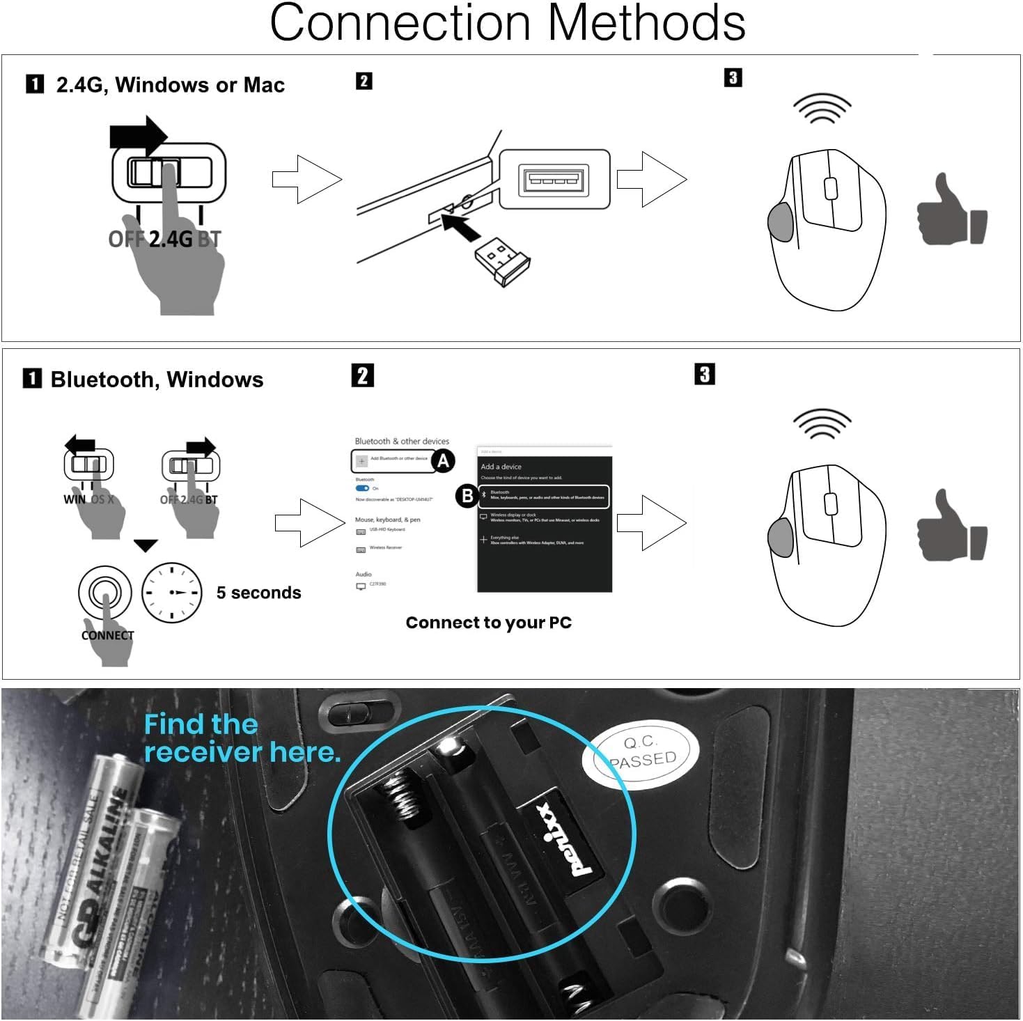 Perixx PERIMICE-720 - Mouse Ergonomico Trackball Wireless - immagine 5