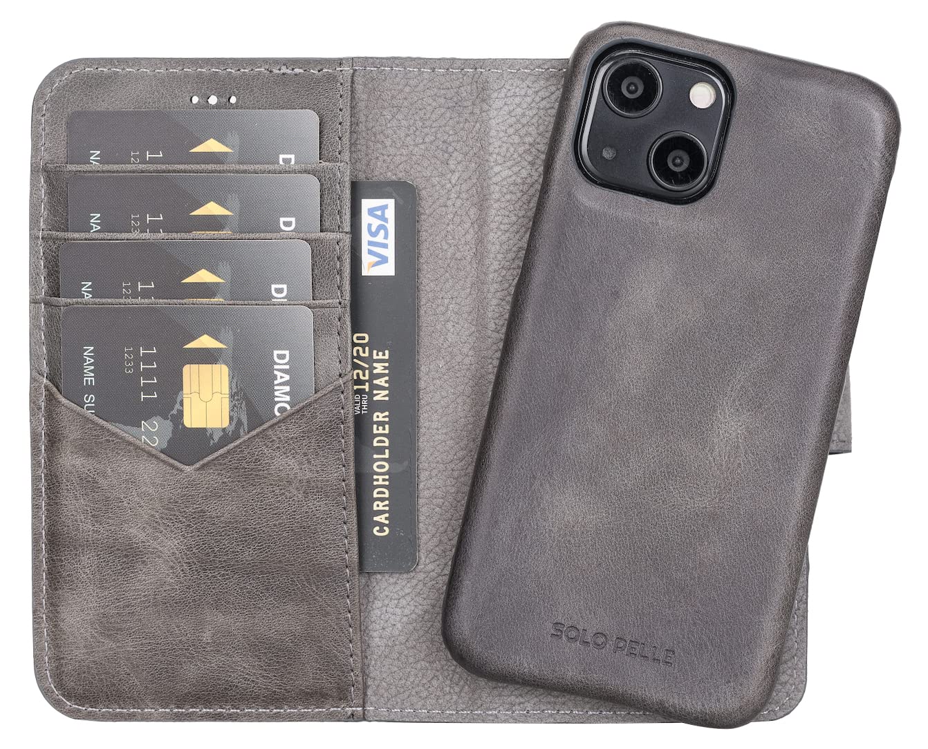 Solo Pelle Custodia 2 in 1 per iPhone 13 Mini 5.4", Grigia