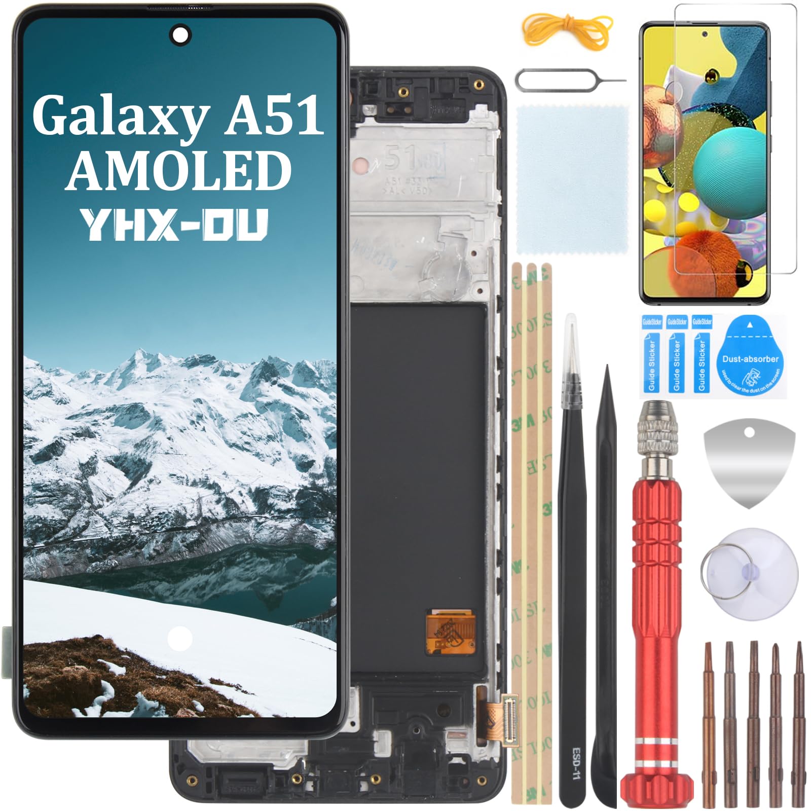 YHX-OU Display AMOLED 6.5'' Nero per Samsung Galaxy A51 4G