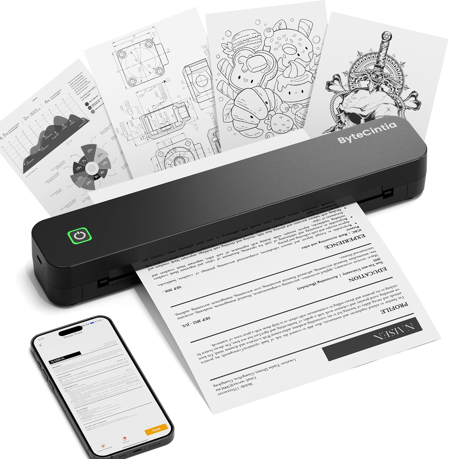 C80 Stampante Termica Portatile A4, Nero - immagine 1