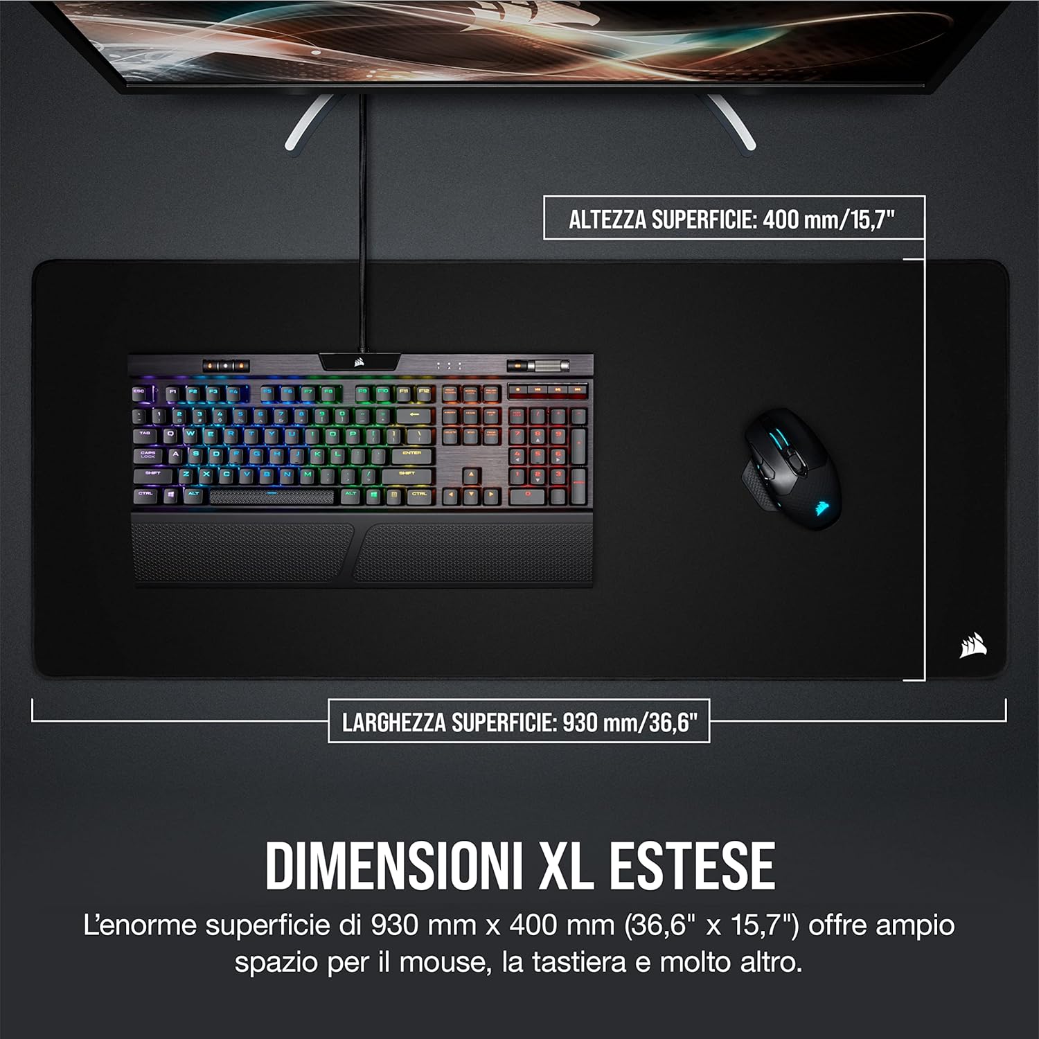 Corsair MM350 PRO Tappetino Mouse Gaming Esteso XL, Nero - immagine 5