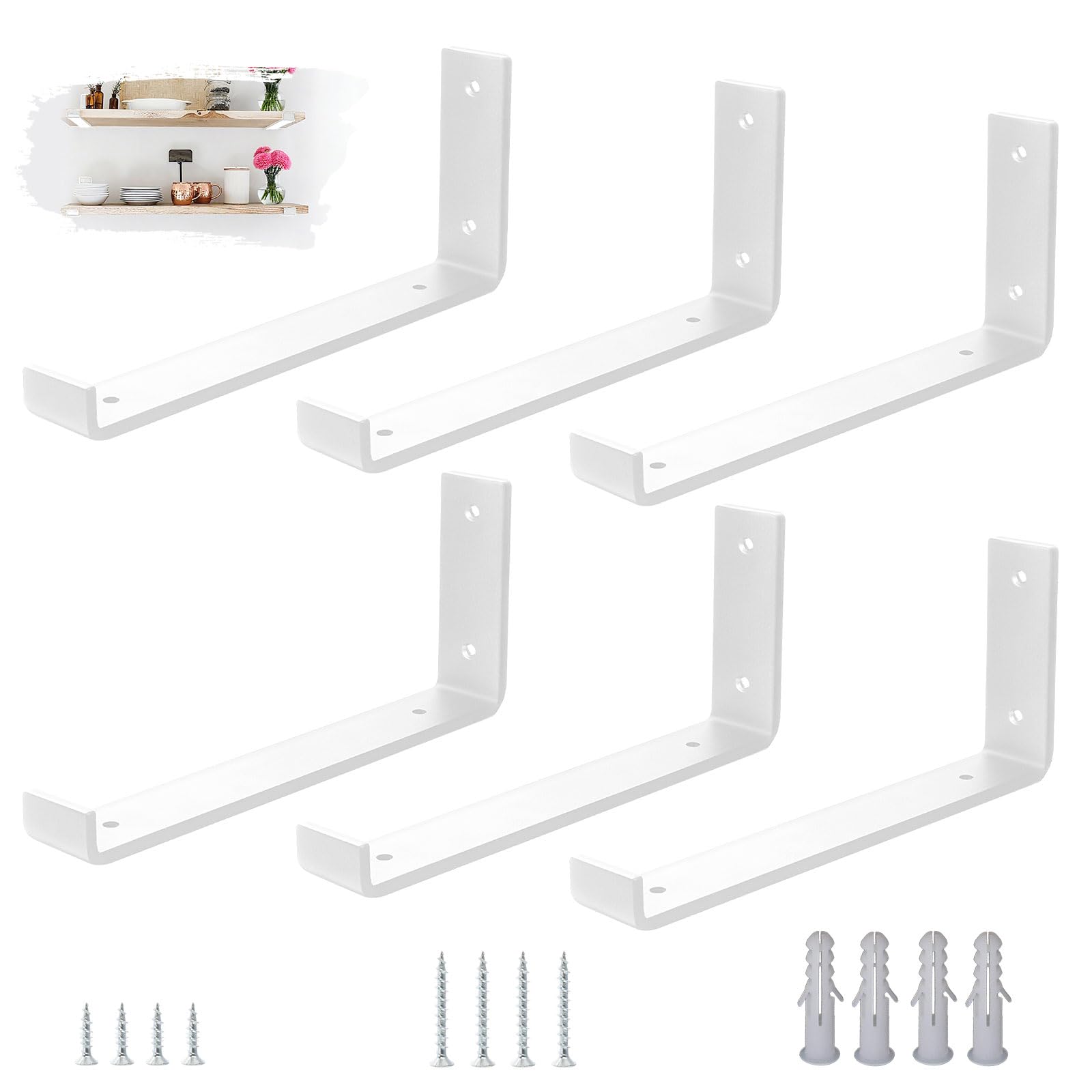 Set 6 Staffe per Mensole in Acciaio 5mm Bianco