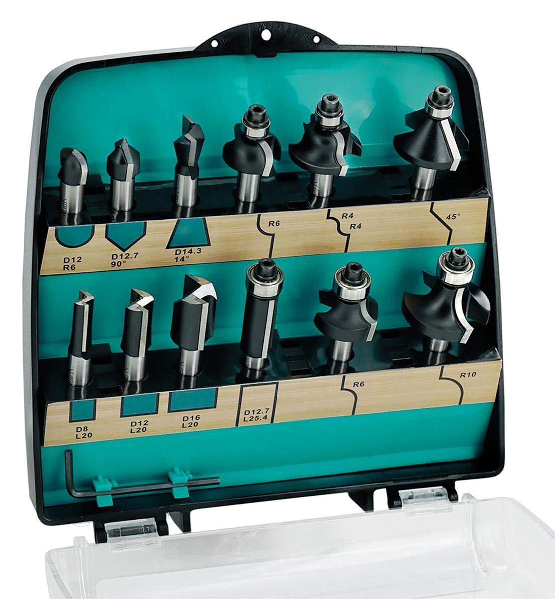 ENT 09012 Set 12 pz. Frese per Legno in Metallo Duro