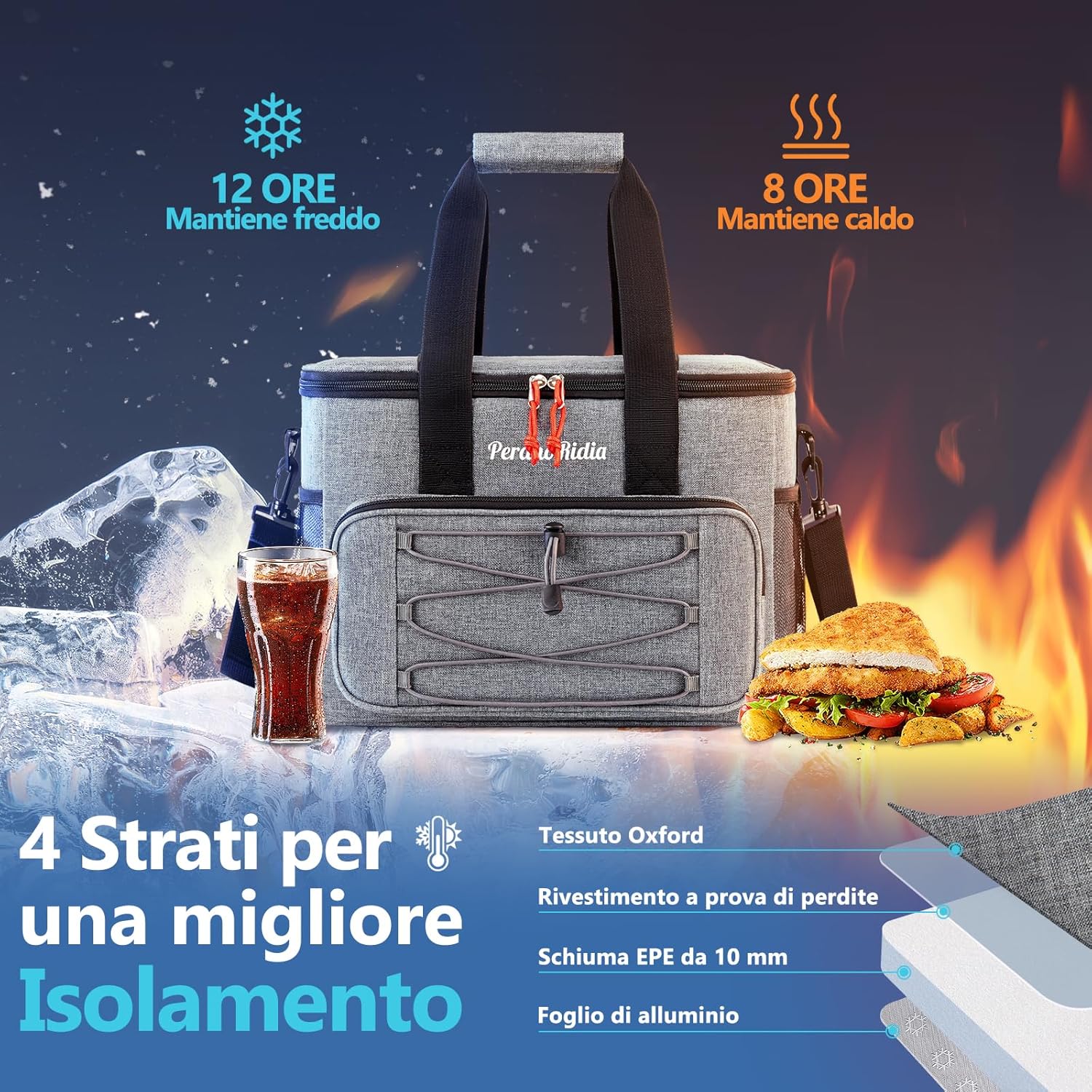 Peranoridia Borsa Termica 20 Litri, Grigio - immagine 2