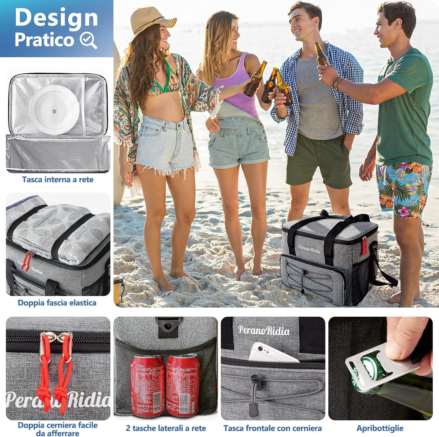 Peranoridia Borsa Termica 20 Litri, Grigio - immagine 7