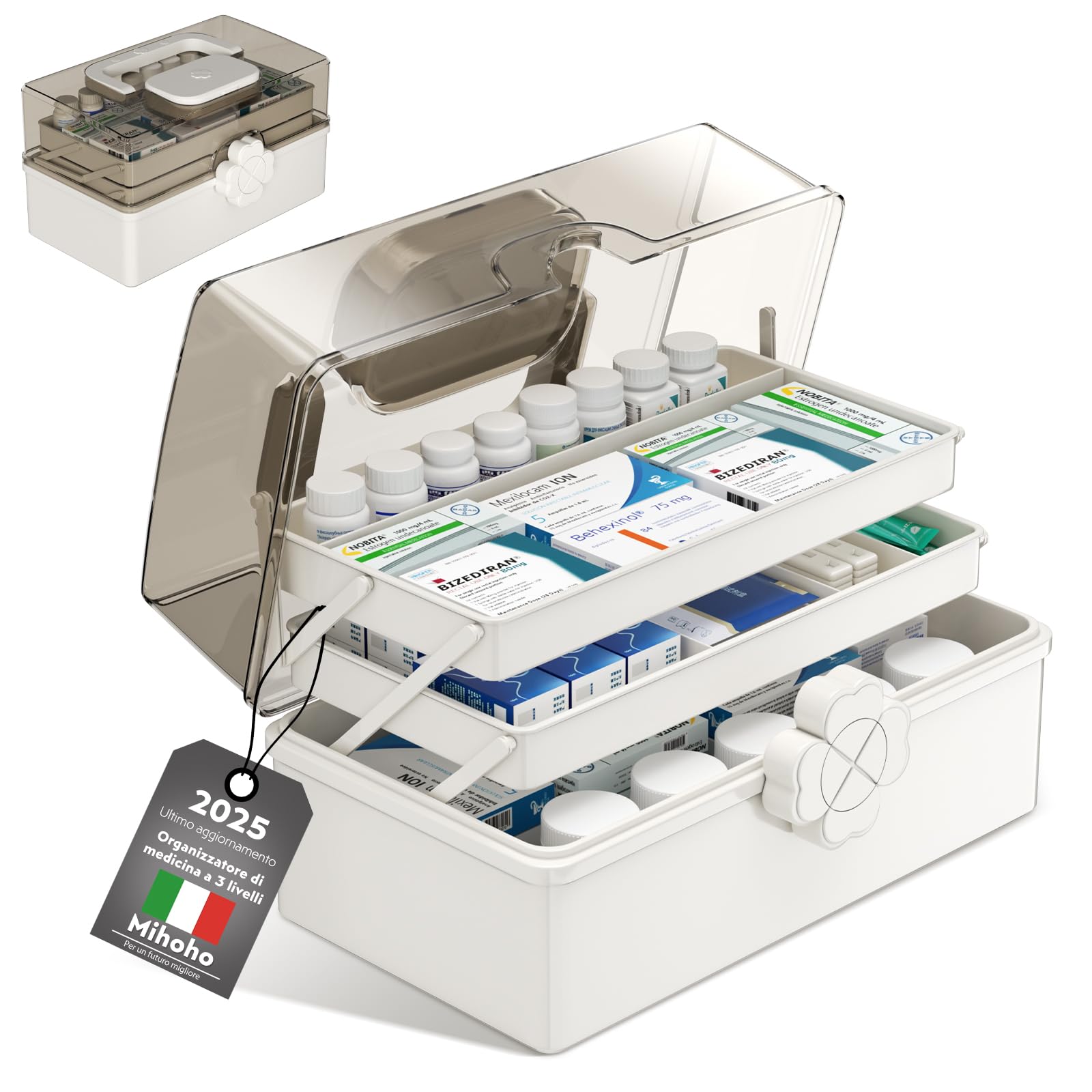 Grande Scatola per Medicinali a 3 Strati, Bianco