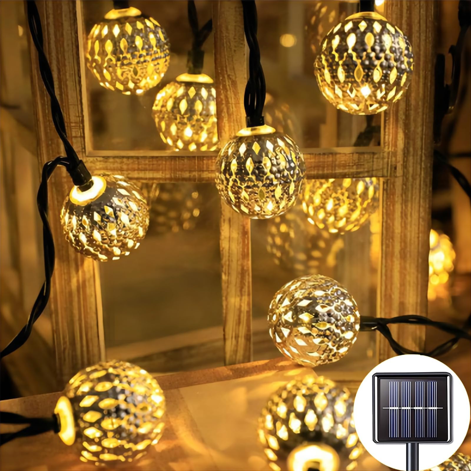 Catena Luminosa Marocchina a LED 7M 50 Luci Solari IP65, 8 Modalità, Bianco Caldo, Decorazioni Esterno per Giardino, Terrazza, Balcone, Matrimonio e Feste