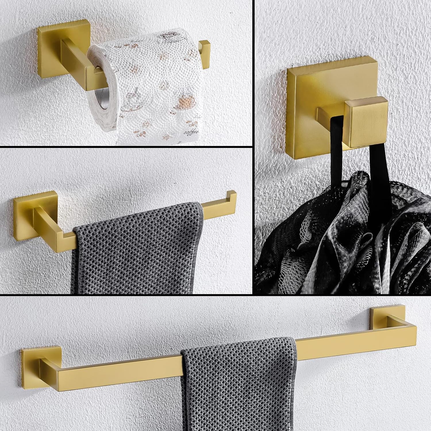 Turs Set Accessori Bagno 4 Pezzi, Nero Oro Opaco - immagine 2