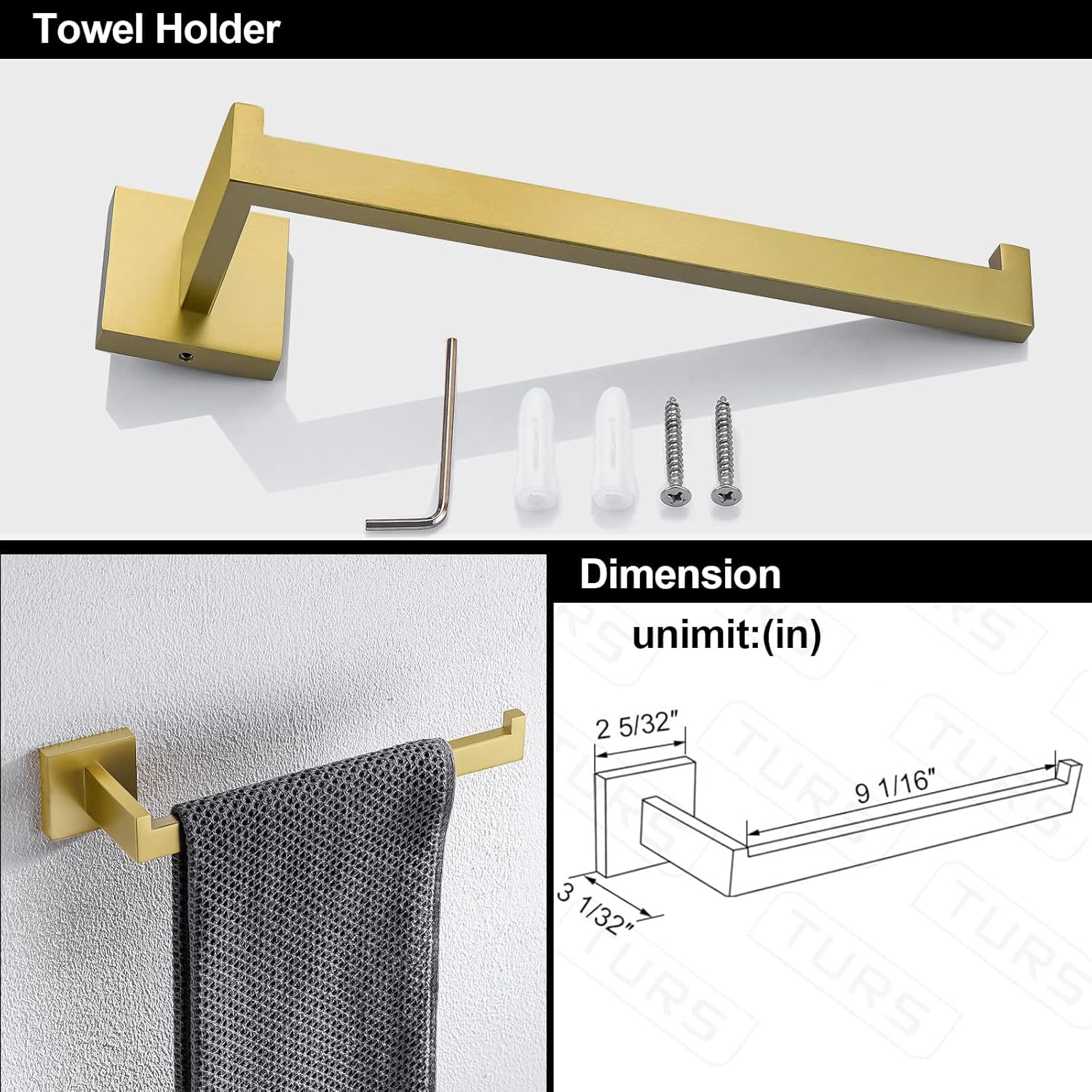 Turs Set Accessori Bagno 4 Pezzi, Nero Oro Opaco - immagine 6