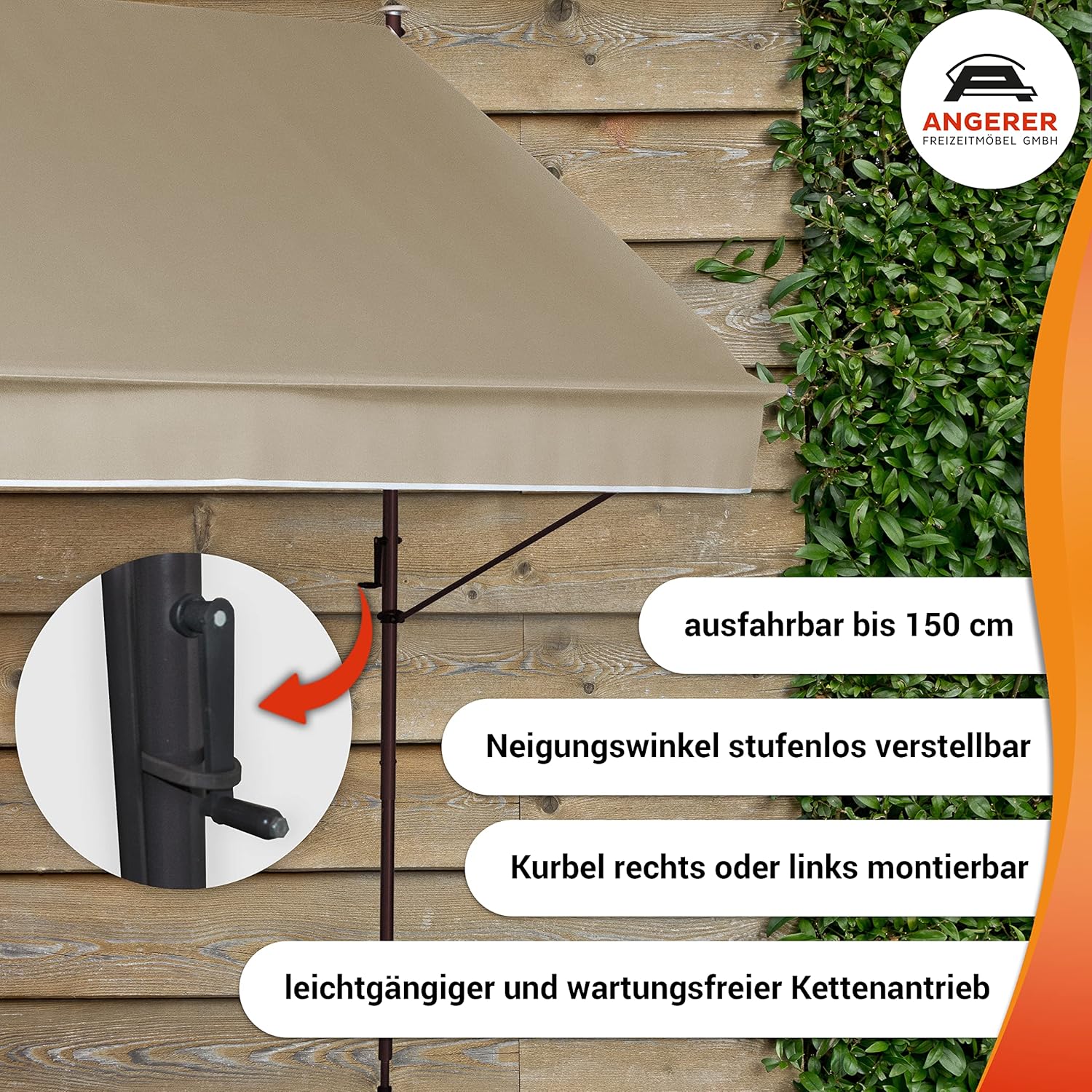 Angerer Freizeitmöbel GmbH Tenda da sole Style sabbia, 150 cm - immagine 4
