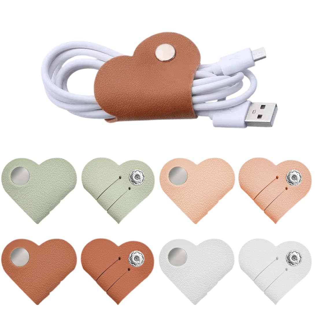 Organizer Cavi a Cuore in Pelle - 8 Pezzi