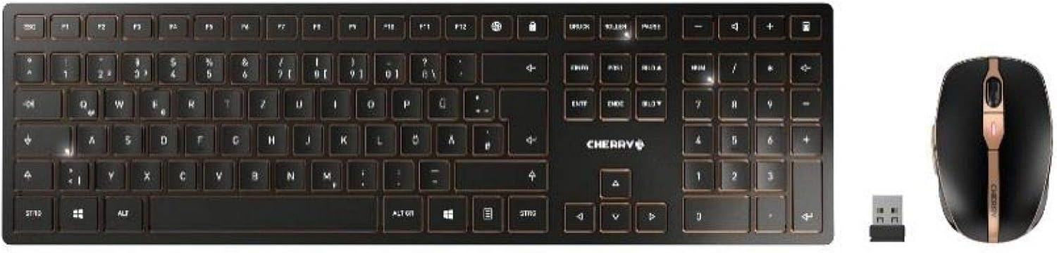 Cherry DW 9000 SLIM - Set Tastiera e Mouse Wireless, Nero-Bronzo - immagine 1