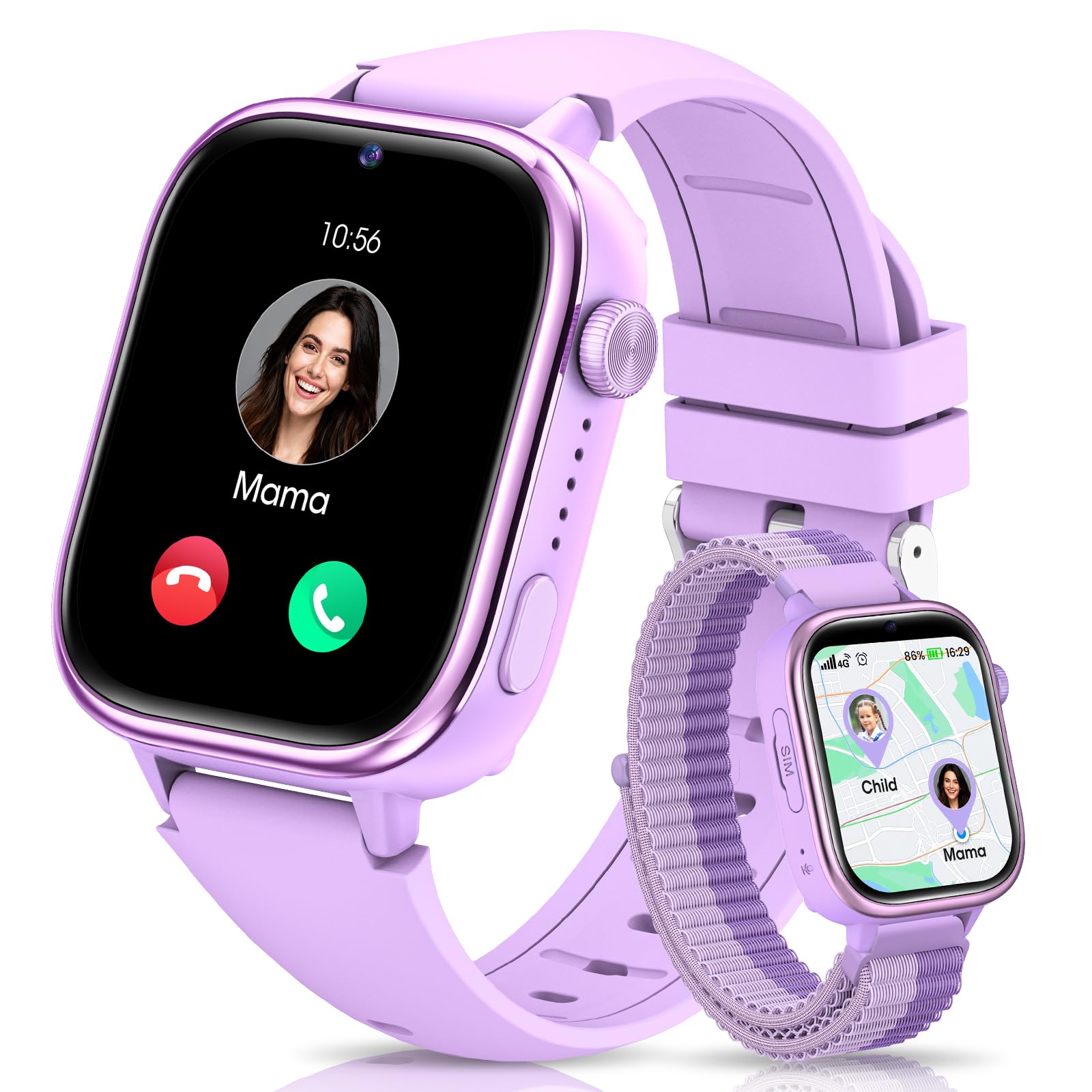 Swgota 4G Smartwatch Bambini GPS e Chiamate, Viola