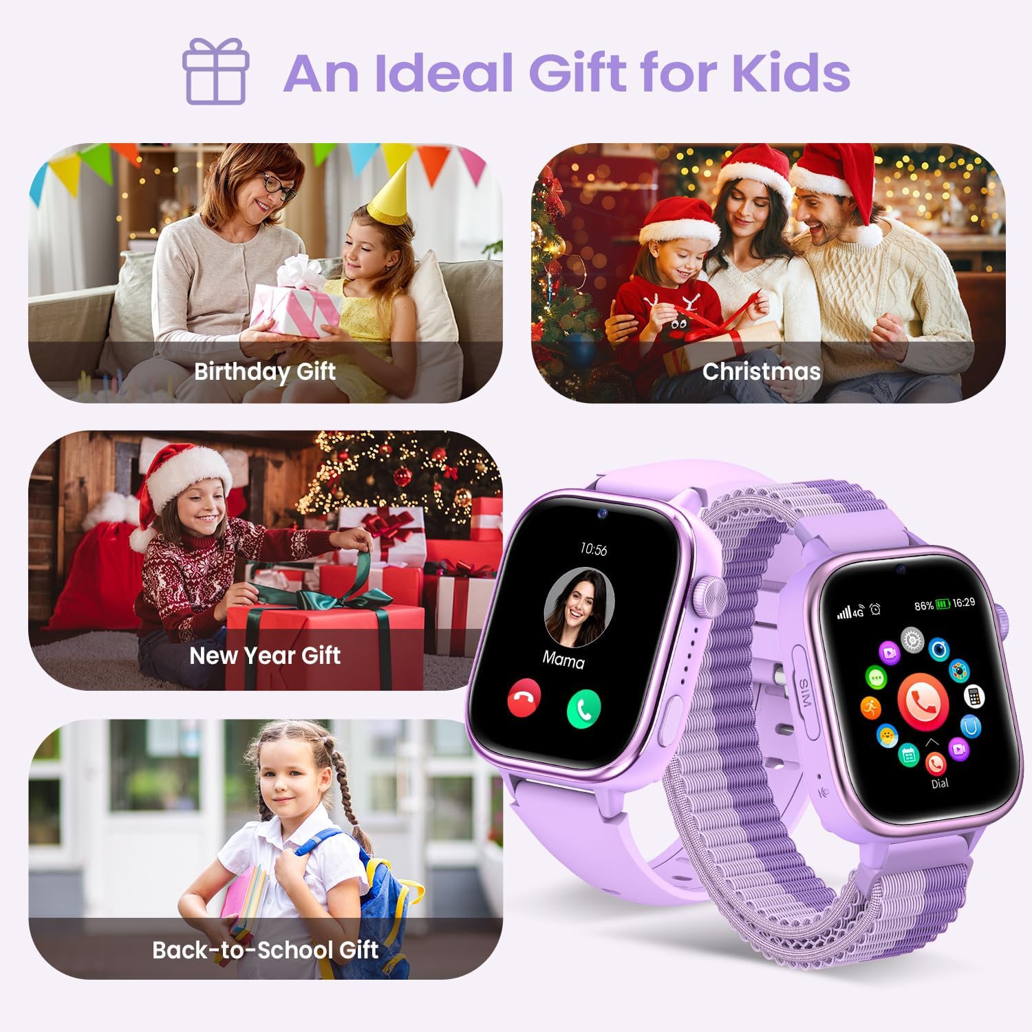 Swgota 4G Smartwatch Bambini GPS e Chiamate, Viola - immagine 2